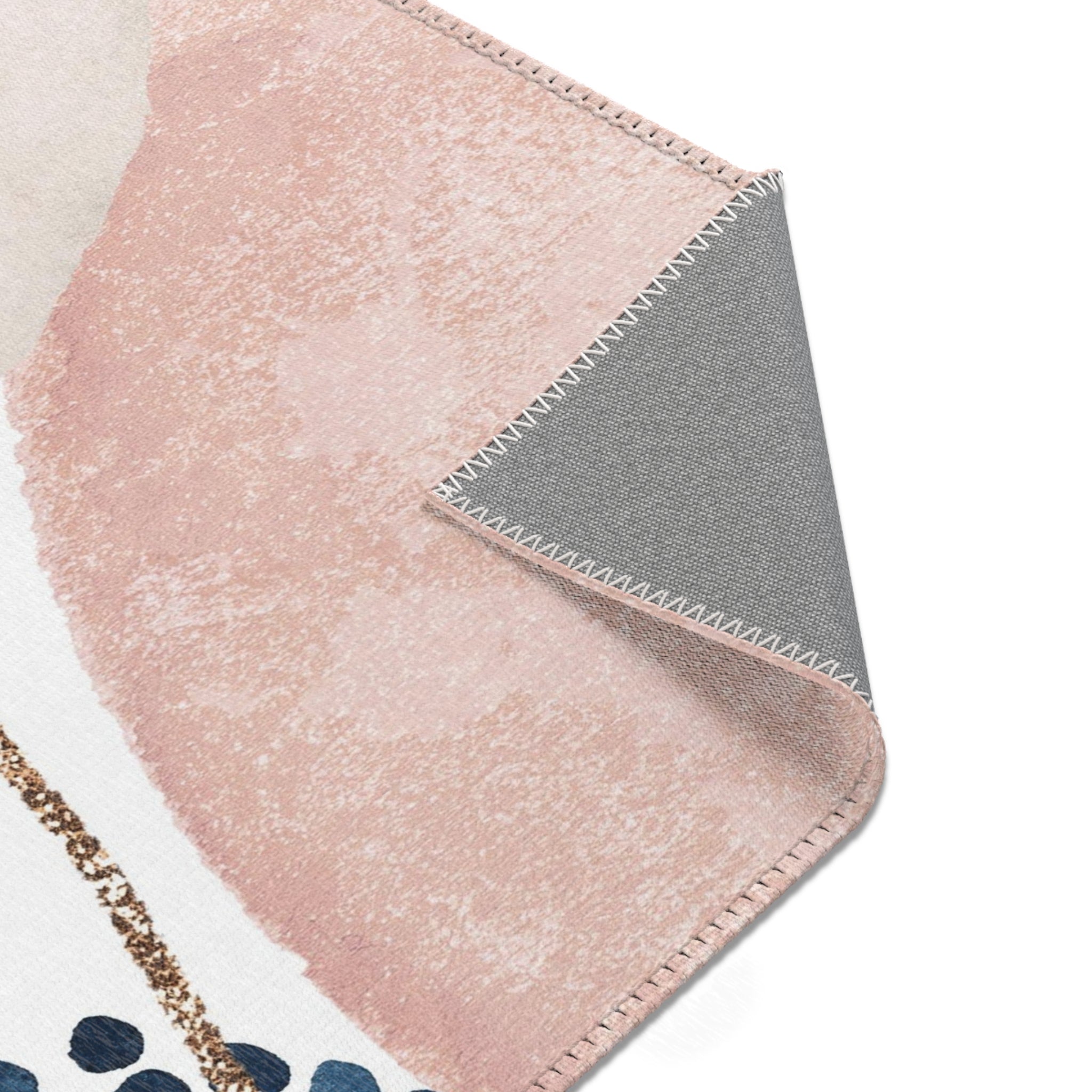 Abstract Boho Rectangle Area Rug | Modern Blush Pink, Ivory, Navy Blue White