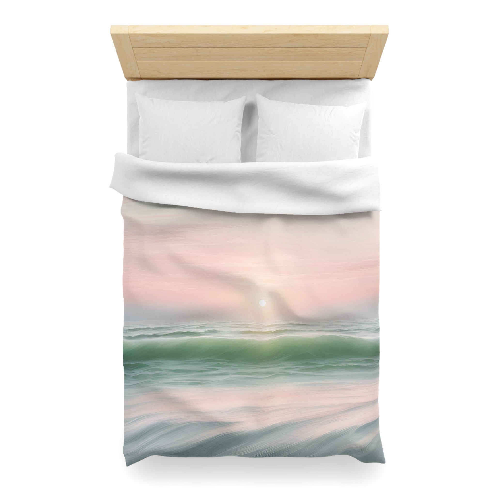 a serene ocean scene with a sunset over the water.