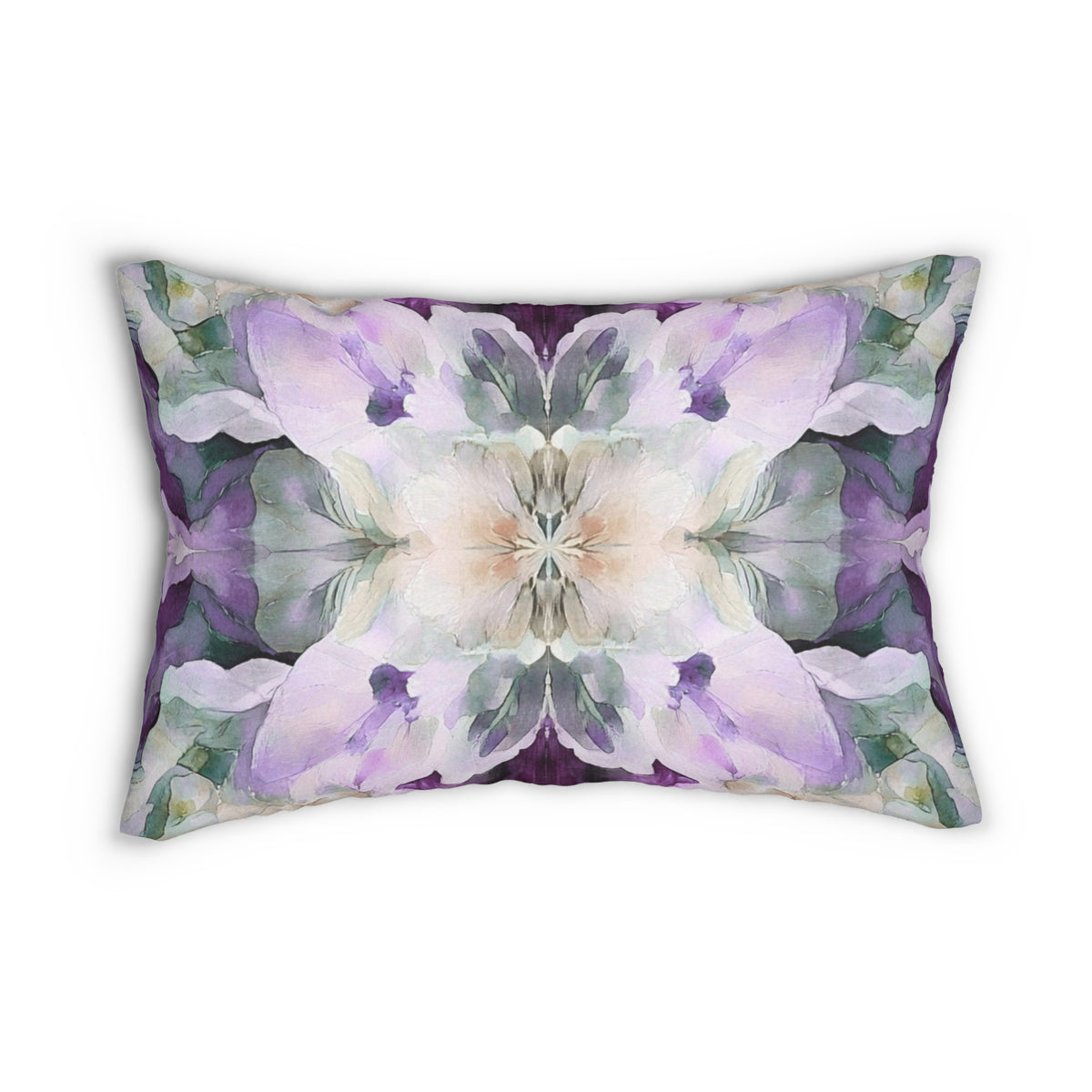 Lavender Purple and Sage Mirrored Floral Lumbar Pillow