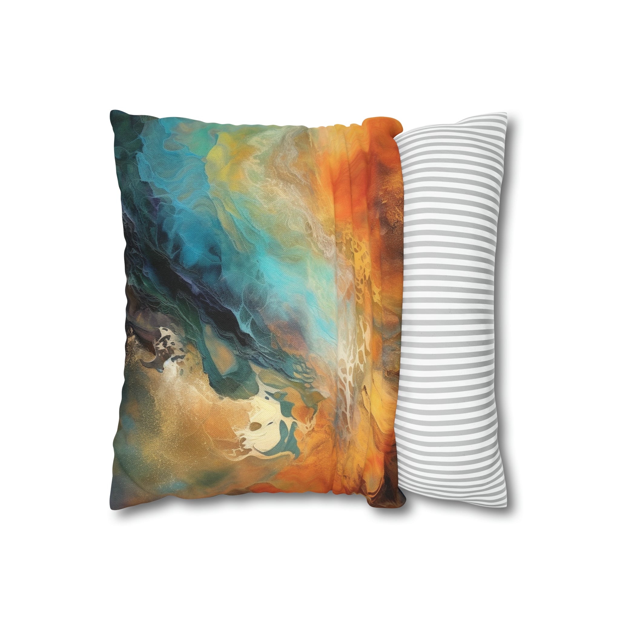 Abstract Pillow Cover | Burnt Orange, Navy Teal Blue