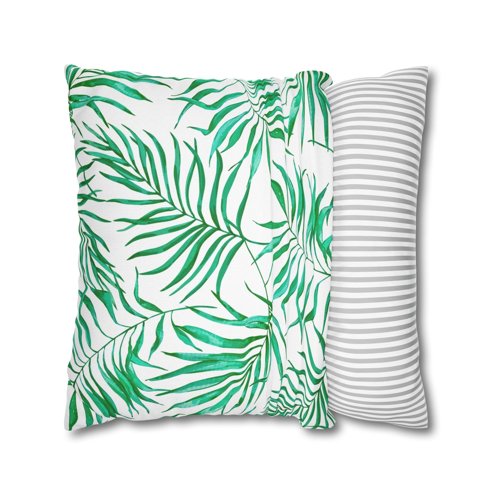 Floral Pillow Cover | Tropical Green Palm Leaves, White