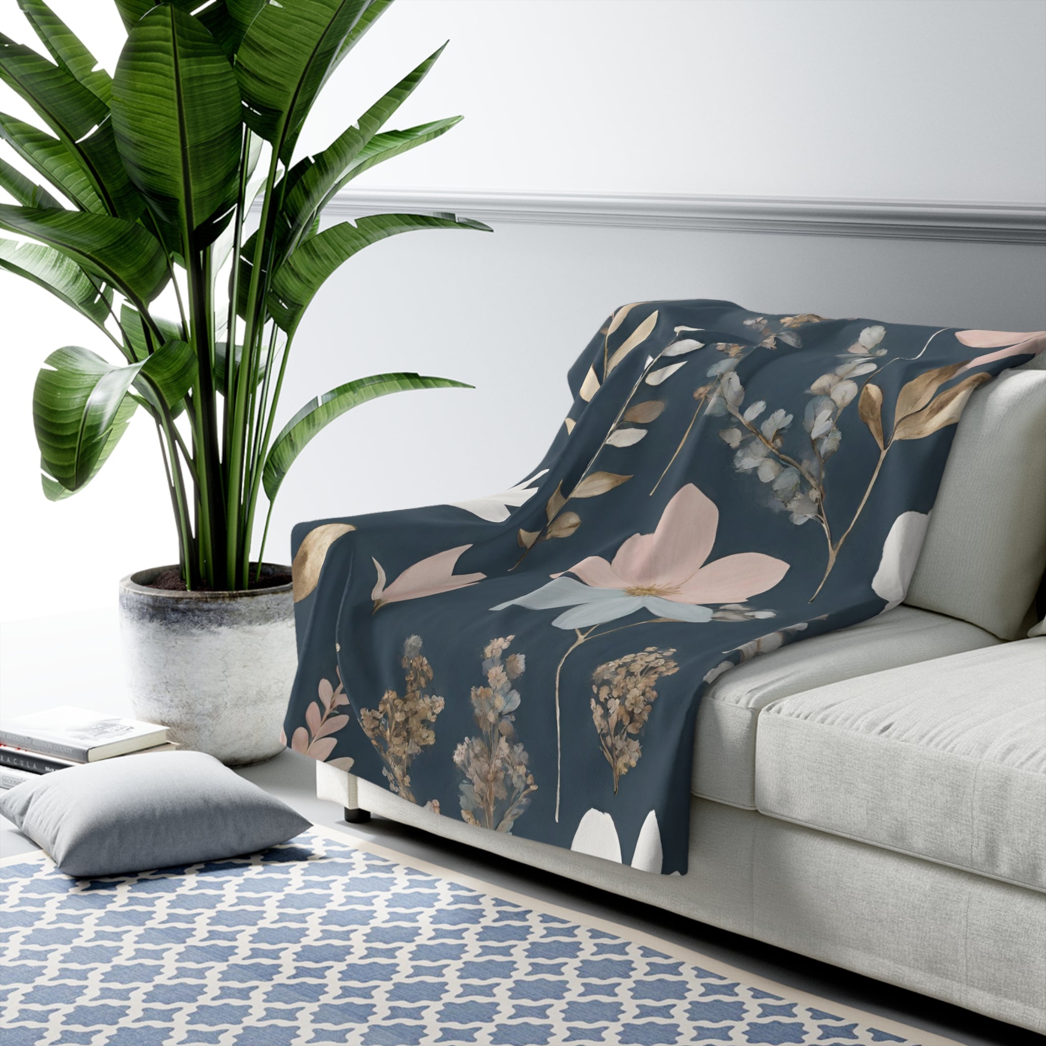 Floral Throw Blanket | Pink, Blue Beige Wildflowers