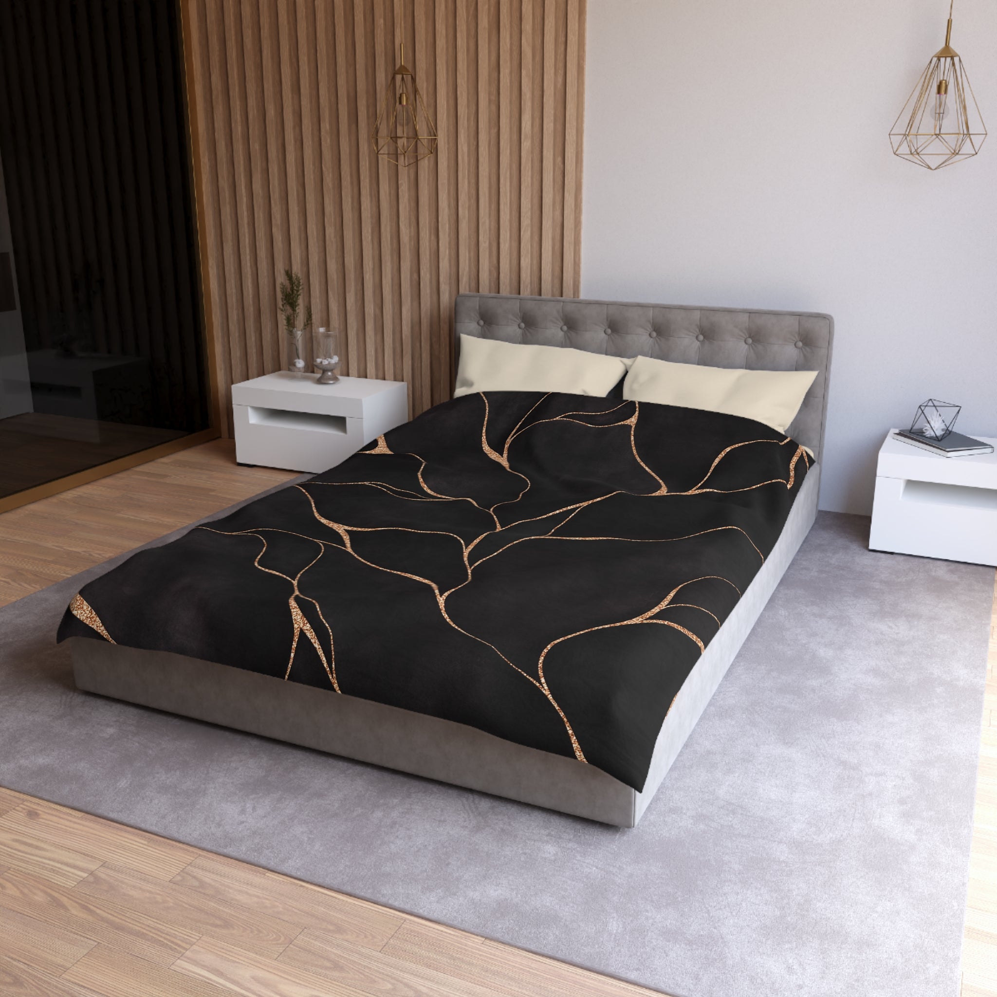 Abstract Duvet, Pillow Cover | Dark Grey Beige Bedroom Decor