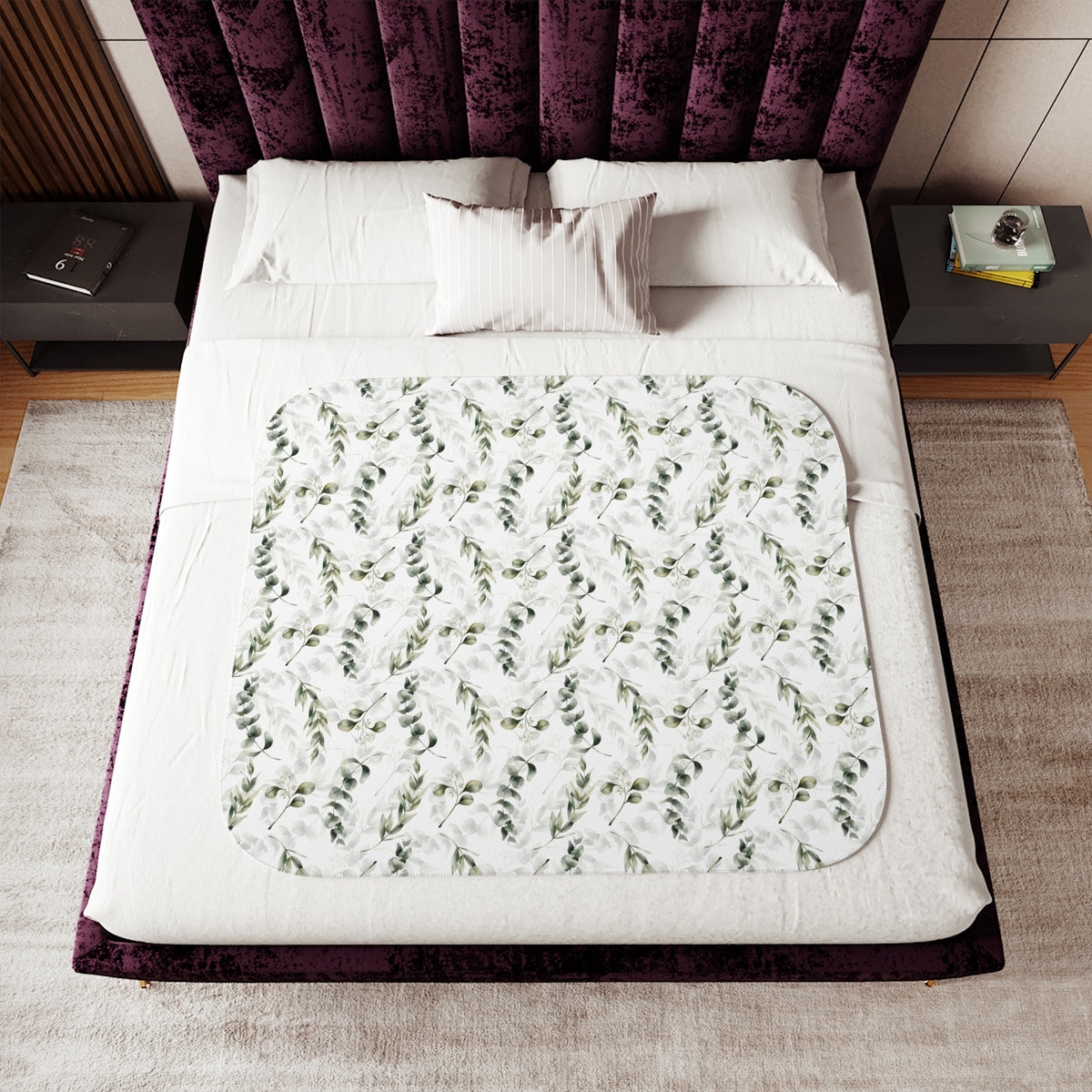Sage Green Eucalyptus Branch Sherpa Blanket | Botanical Greenery Throw