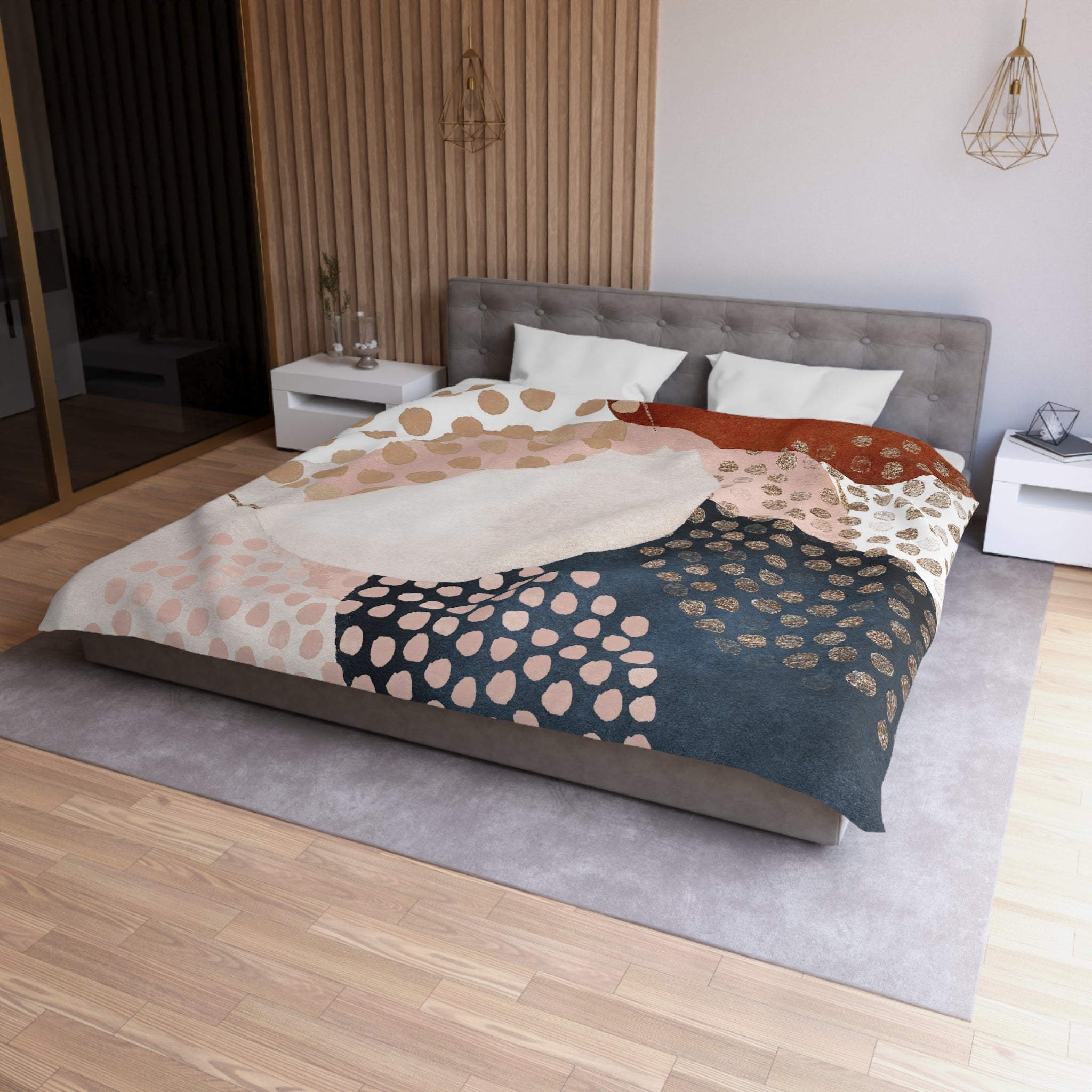 Abstract Duvet Cover | Navy Blue, Blush Pink Beige Watercolor, Gold | Bedroom Decor