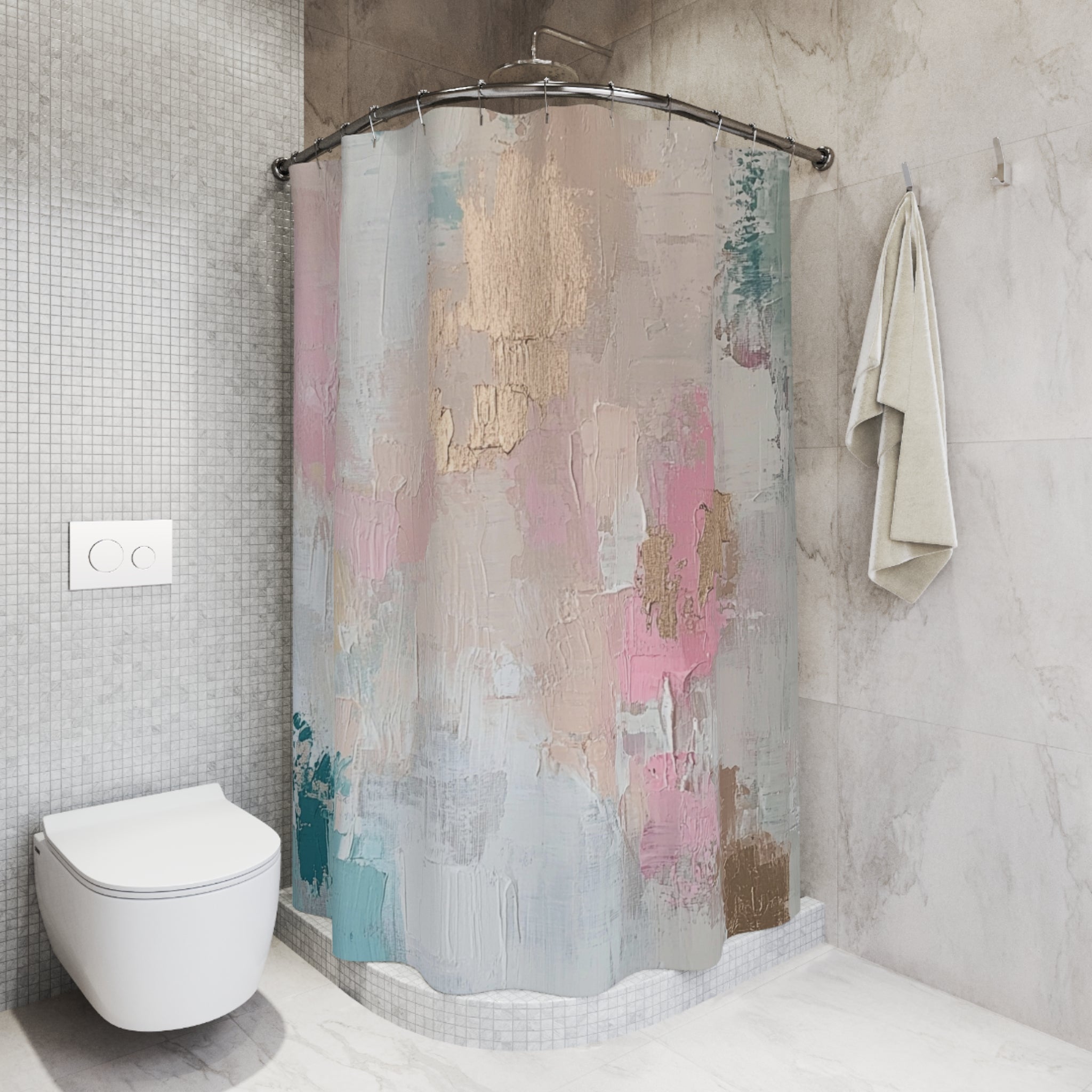 Pink Shower Curtain | Teal Blue Ombre Abstract Art