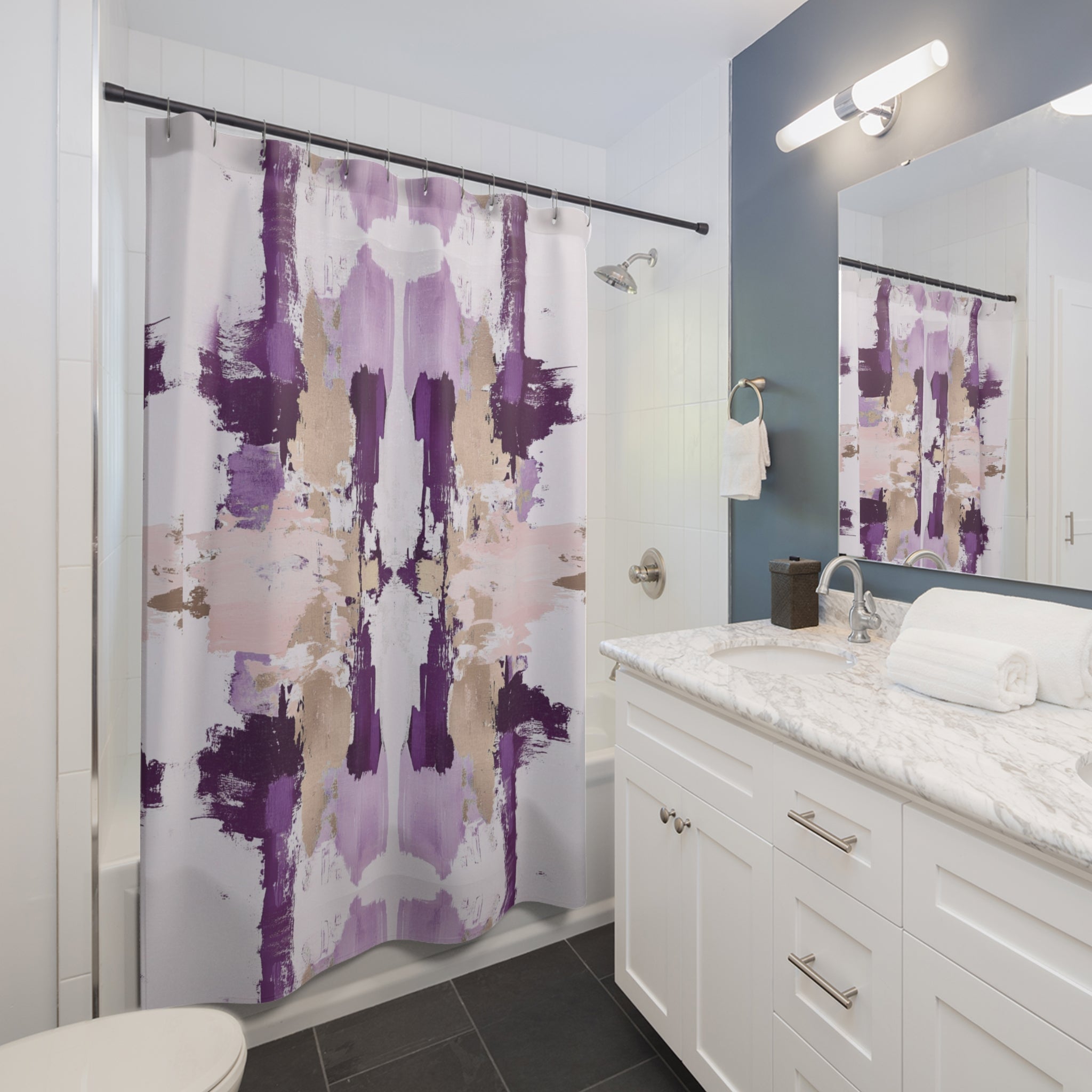 Abstract Shower Curtain | Purple Lavender Mirrored Art
