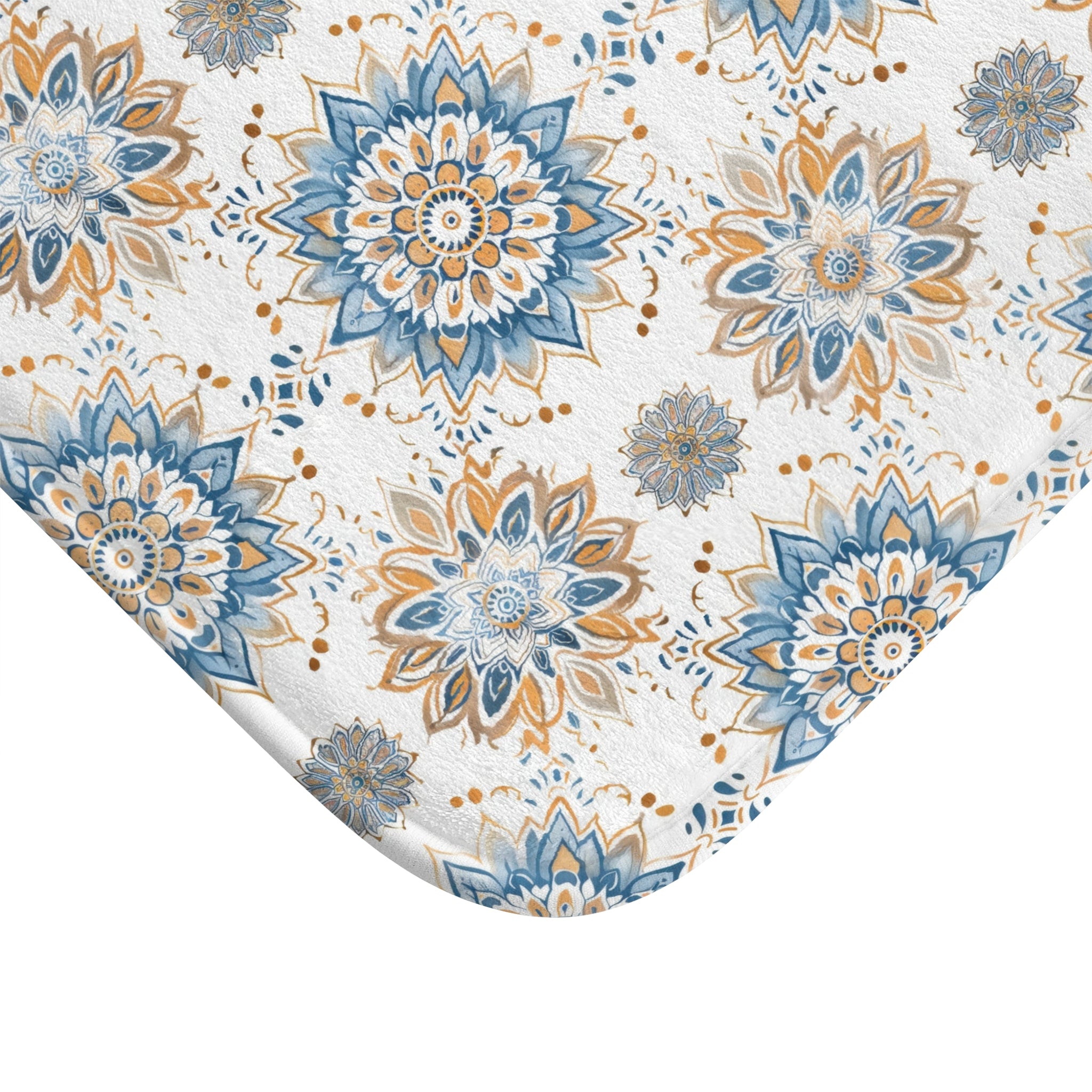 Boho Mandala Bath Mat | Yoga Zen Blue Beige Kitchen Mat