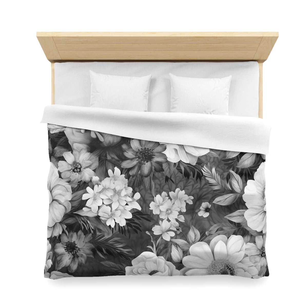 Black White Vintage Floral Duvet Cover | Grey Peony Rose Bedding