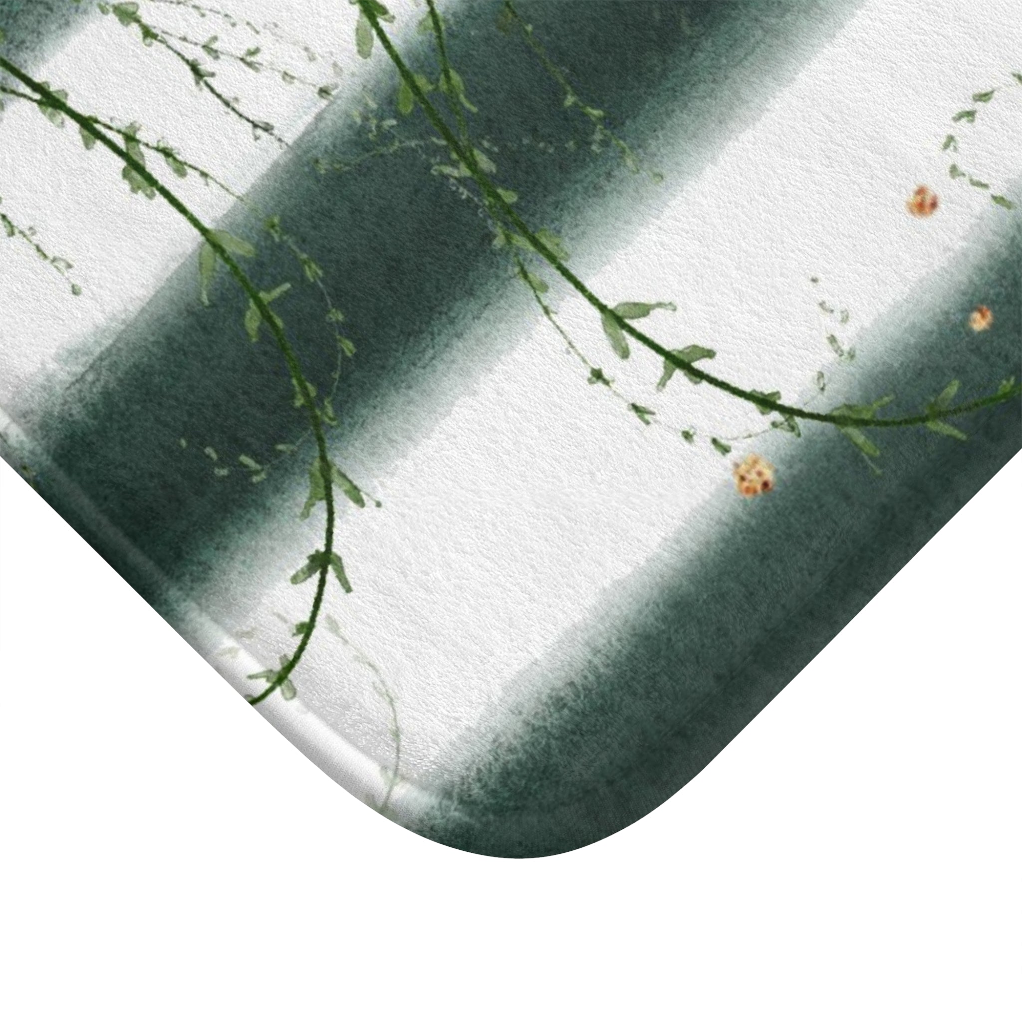 Floral Boho Bath, Kitchen Mat, Rug | White Sage Green Vine Leaves