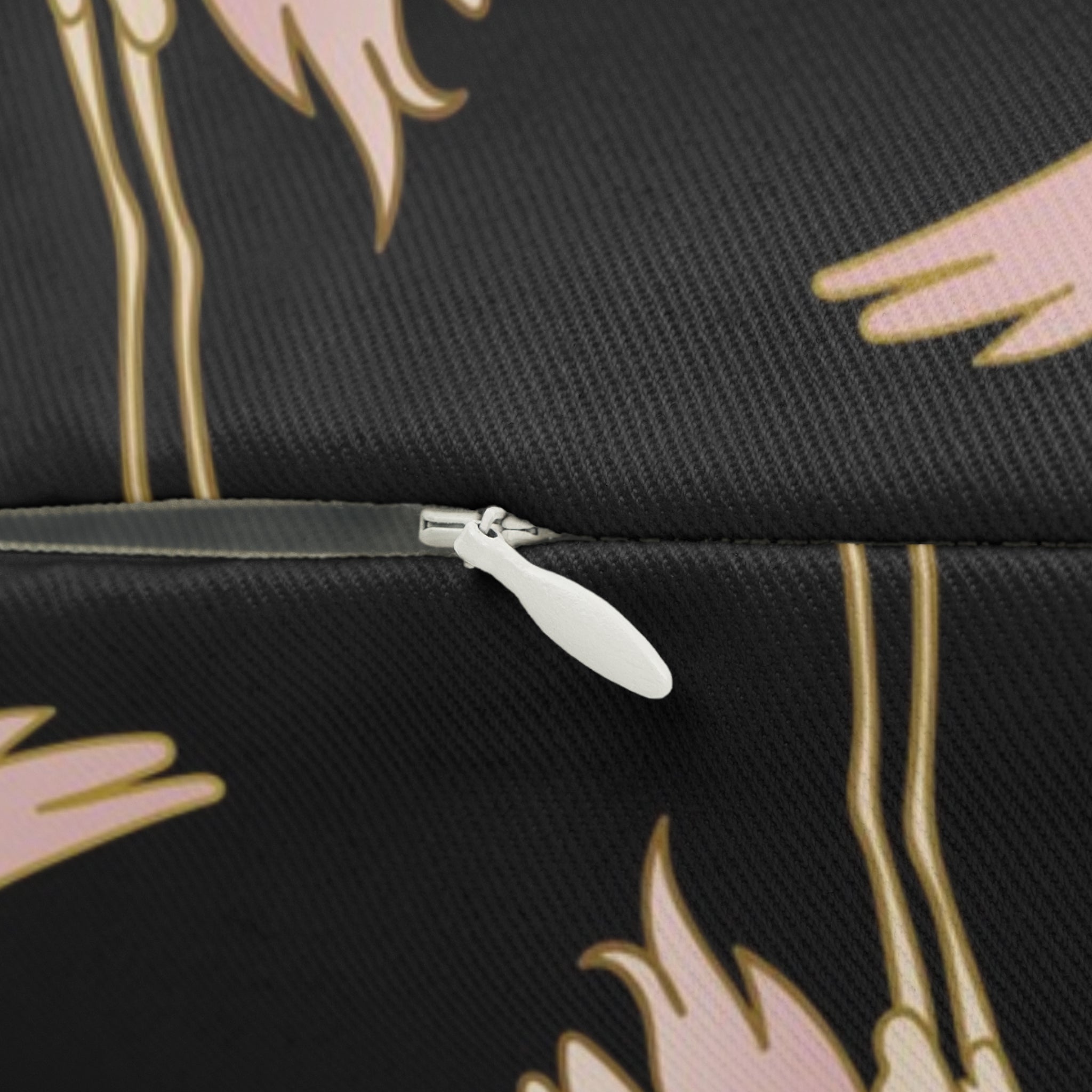 Stork Lumbar Pillow | Black Beige Japanese Crane Birds