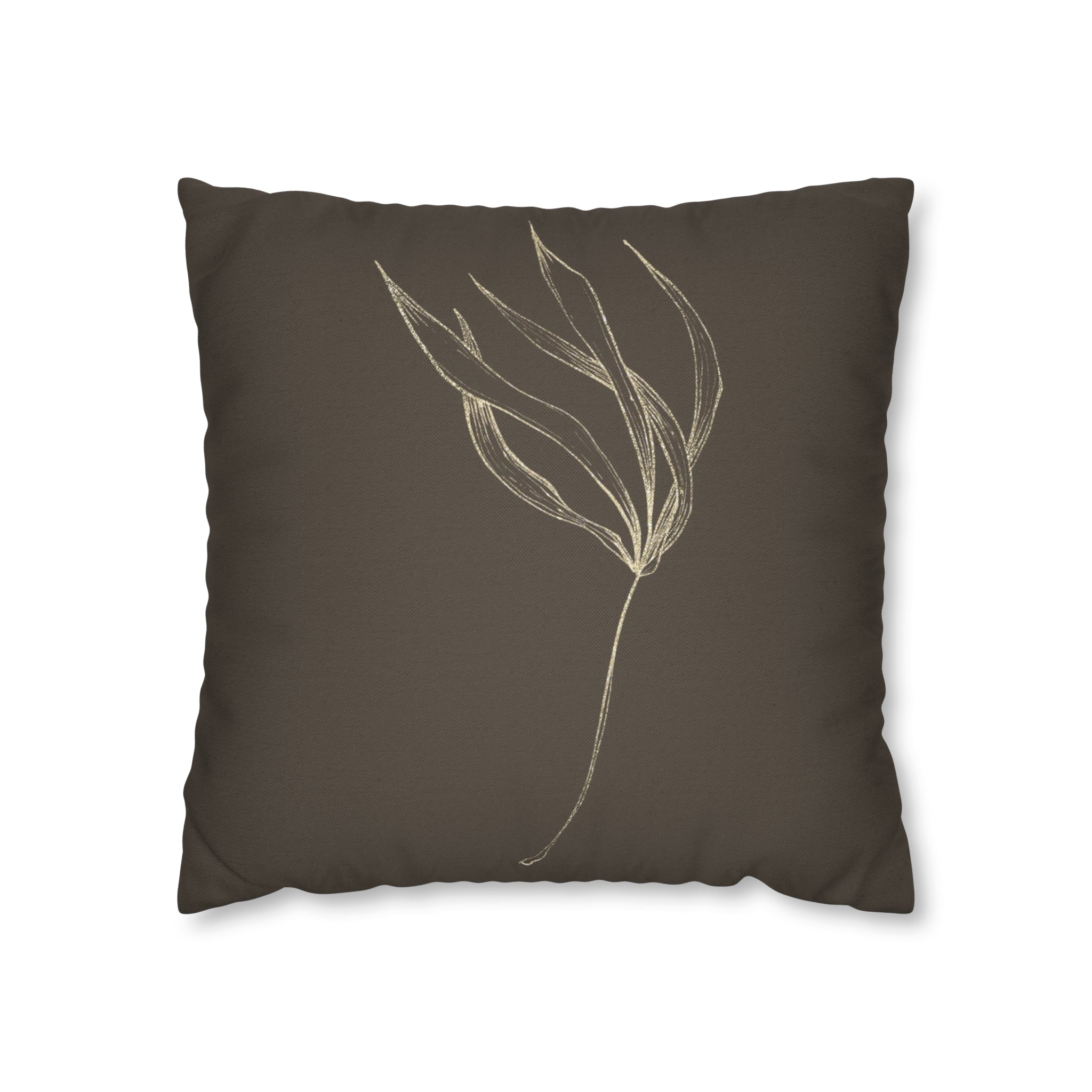 Floral Pillow Cover | Dark Brown Beige, Minimalist