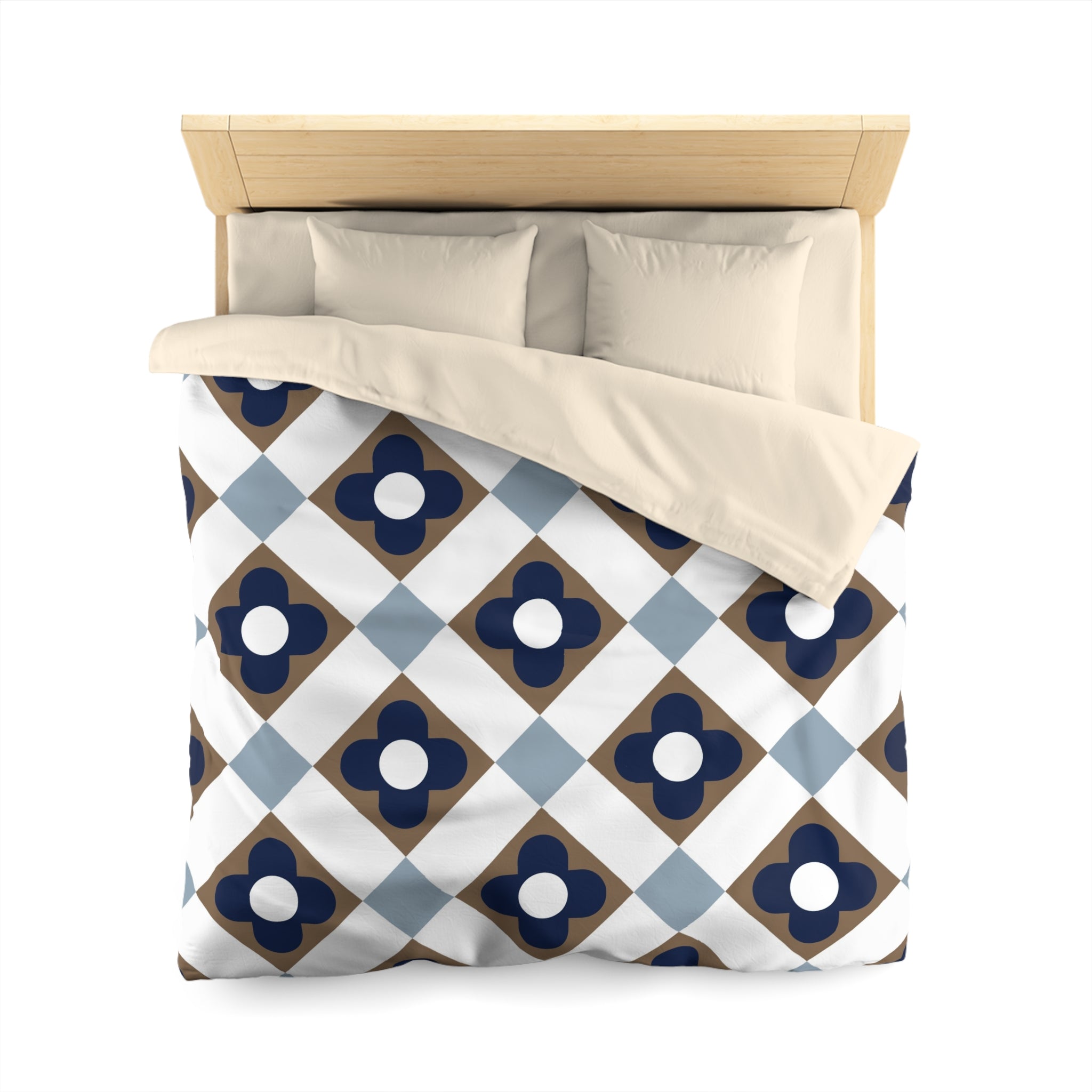 Retro Duvet Cover | Vintage Art Deco, Nouveau Blue, Beige White | Bedroom Decor