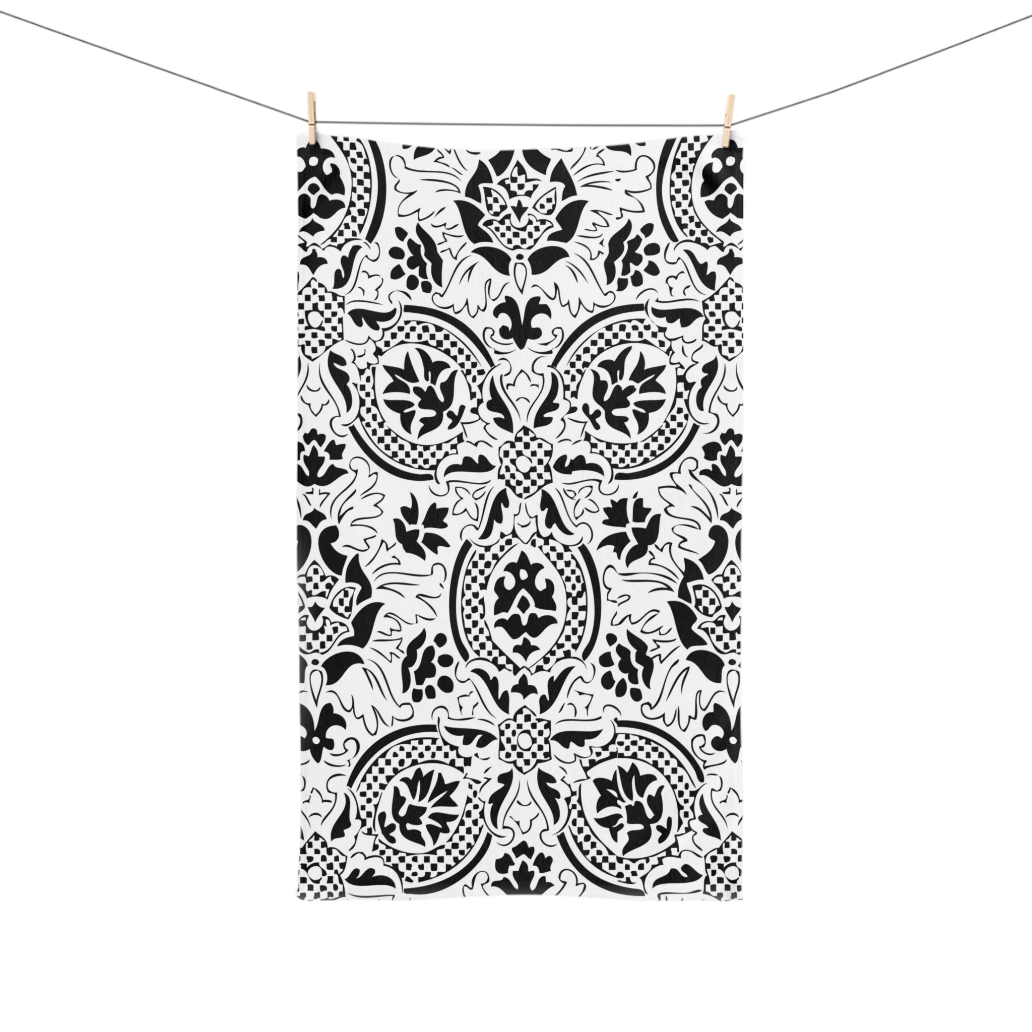 Kitchen, Bath Hand Towel | Black White, Art Deco, Nouveau