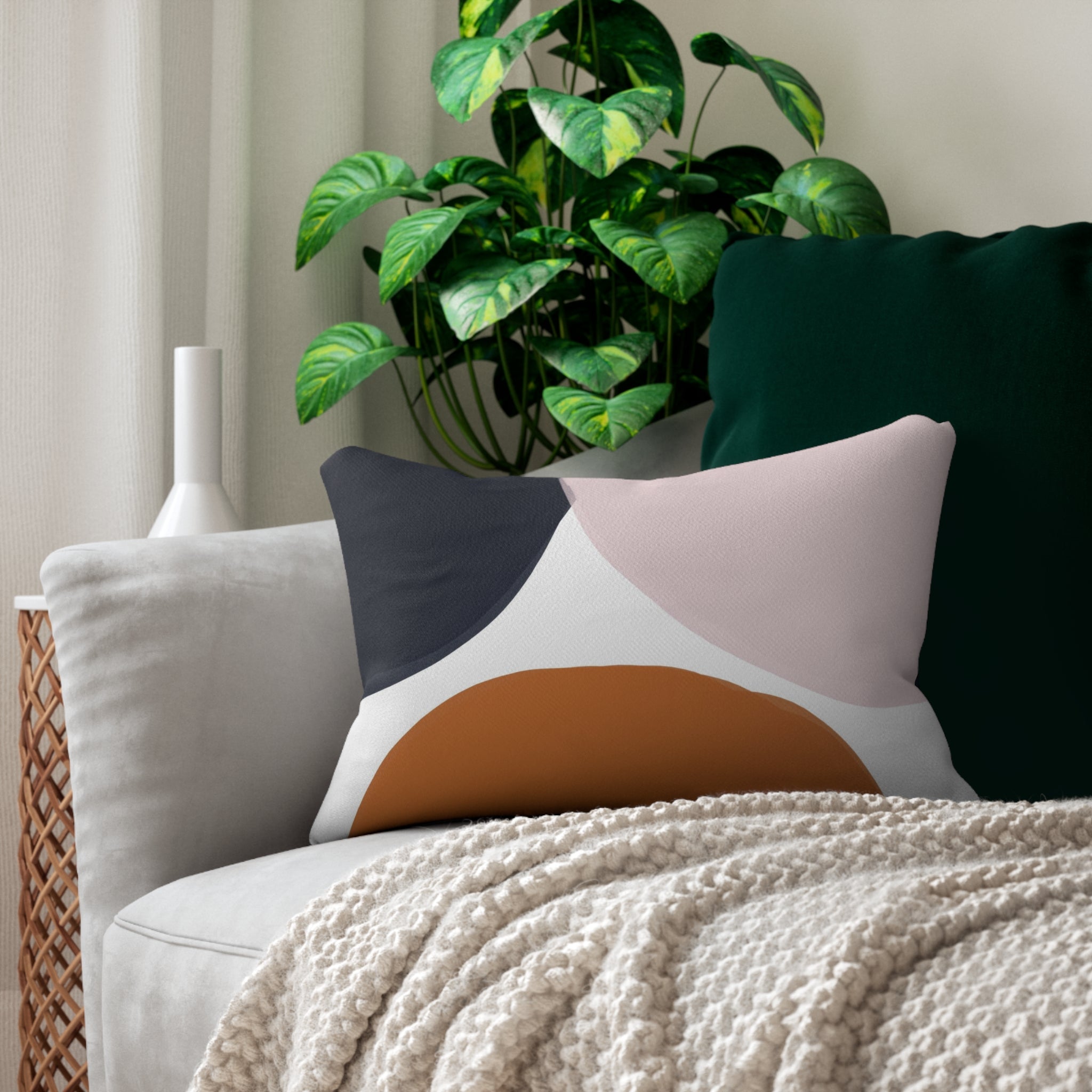 Burnt Orange Lumbar Pillow | Navy Blue, Blush Pink White