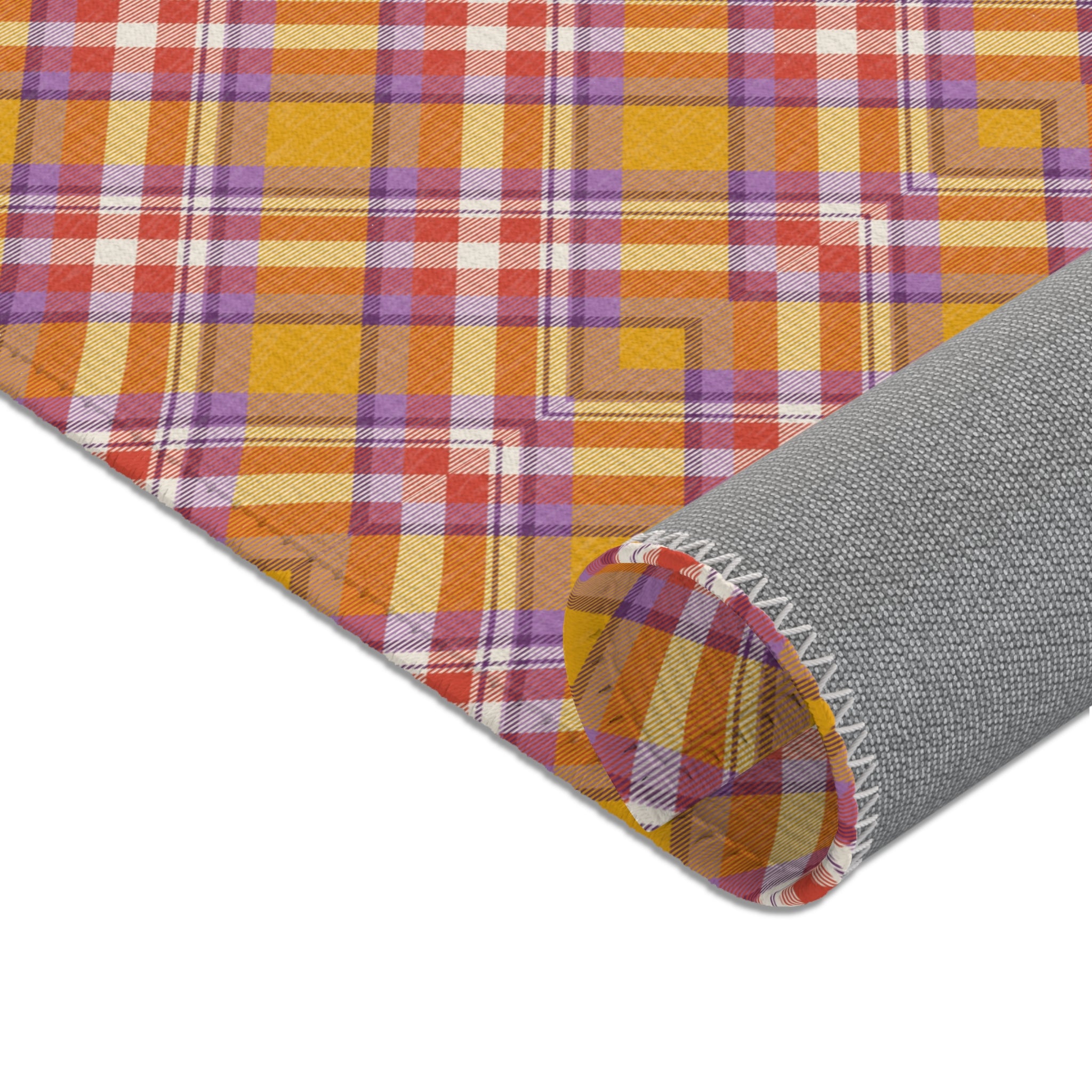 Large Area Rug | Retro Plaid Yellow Red Lavender