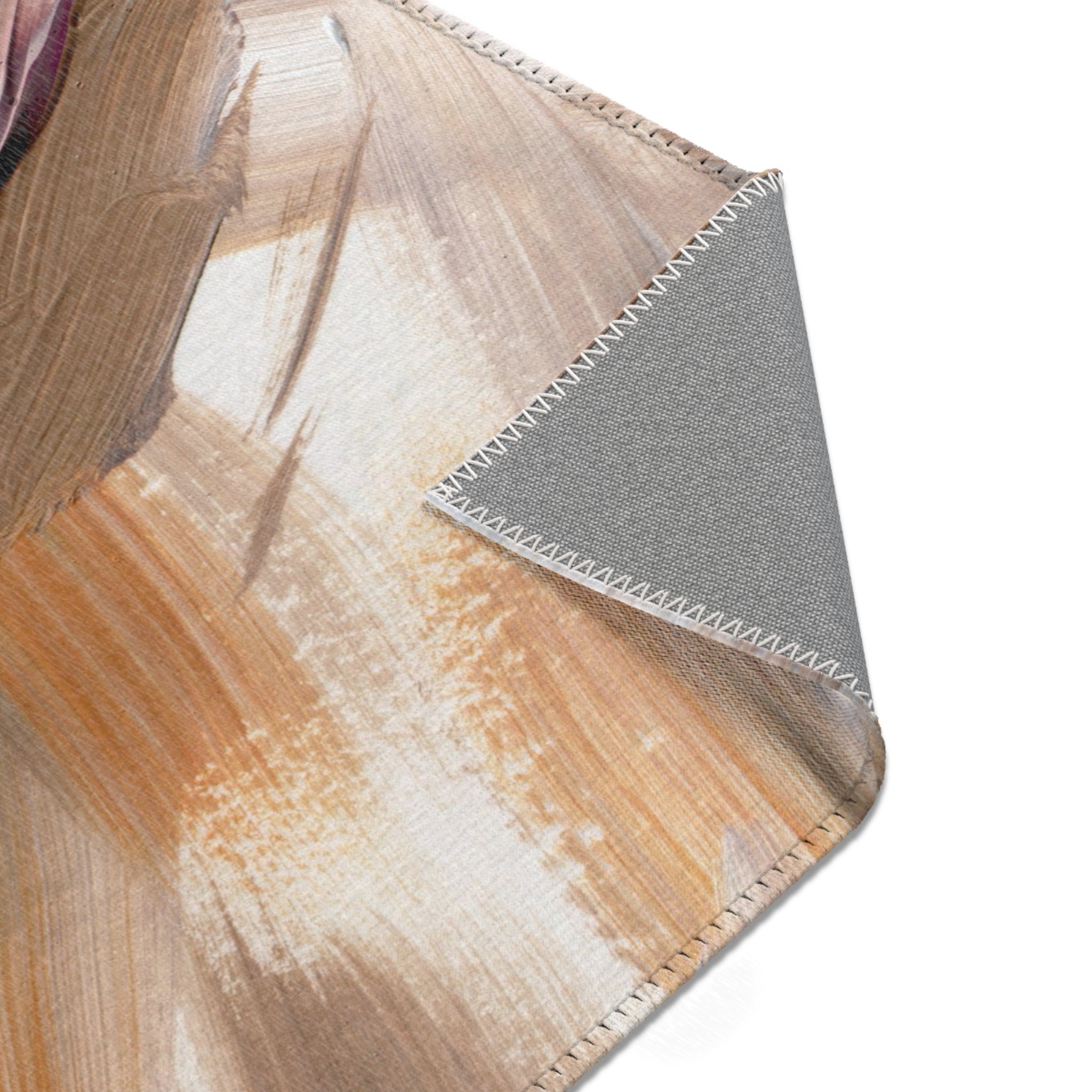 Abstract Area Rug | Acrylic Paint Pring, Taupe White Burnt Orange