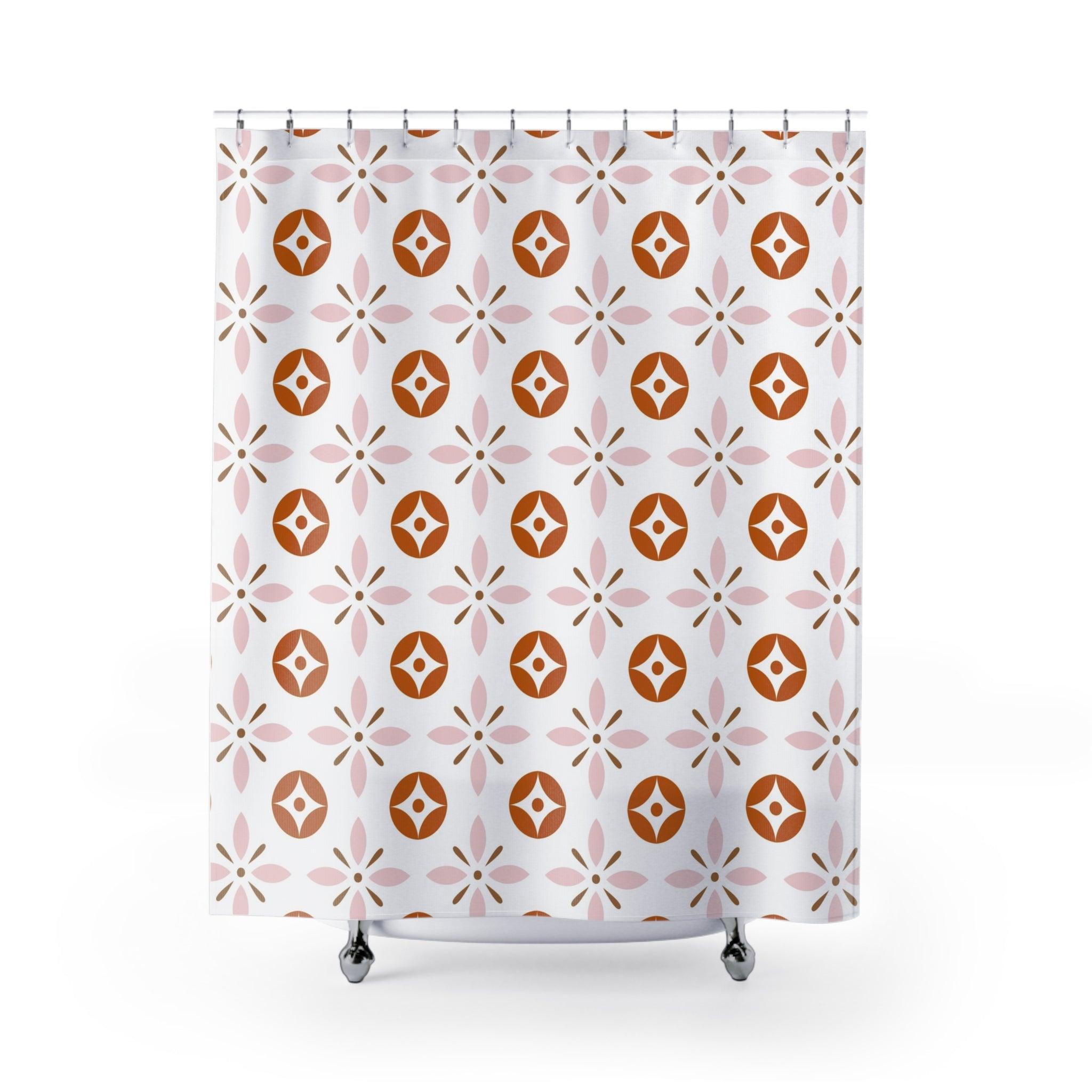 Retro Shower Curtain | Vintage Art Deco, Nouveau Pink, Orange White