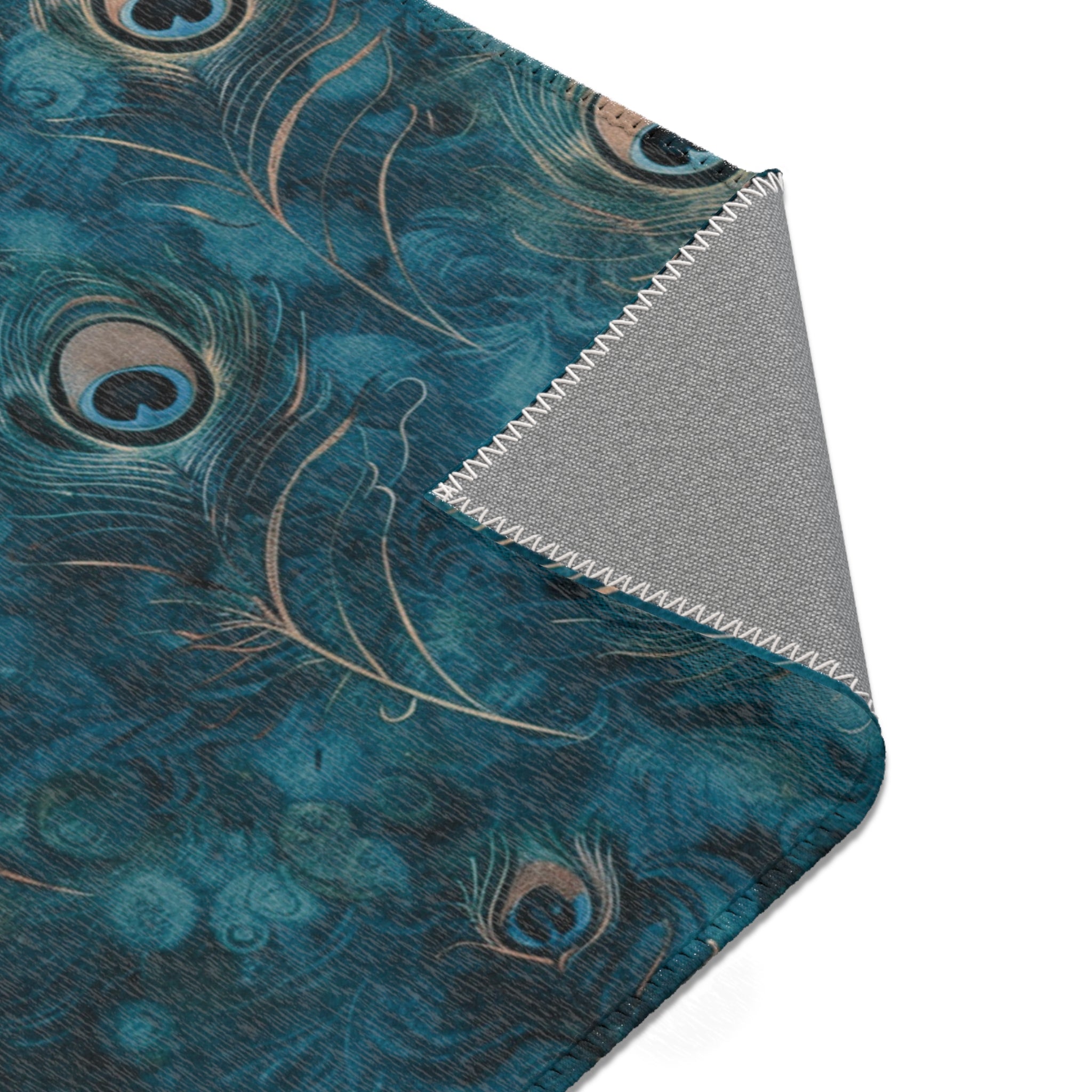 Abstract Area Rug | Peacock Feather, Blue Beige Watercolor