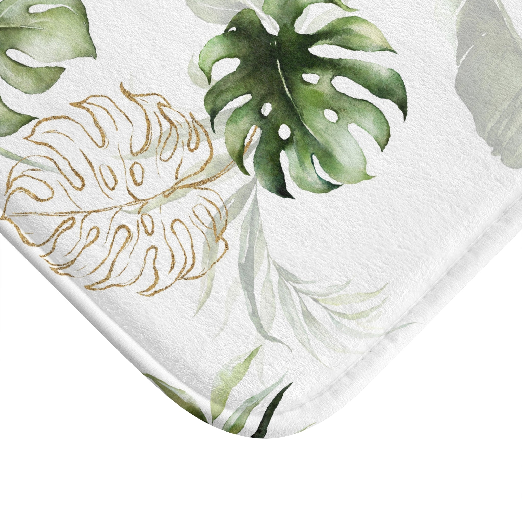 Floral Bath Mat | Green Monstera Leaves