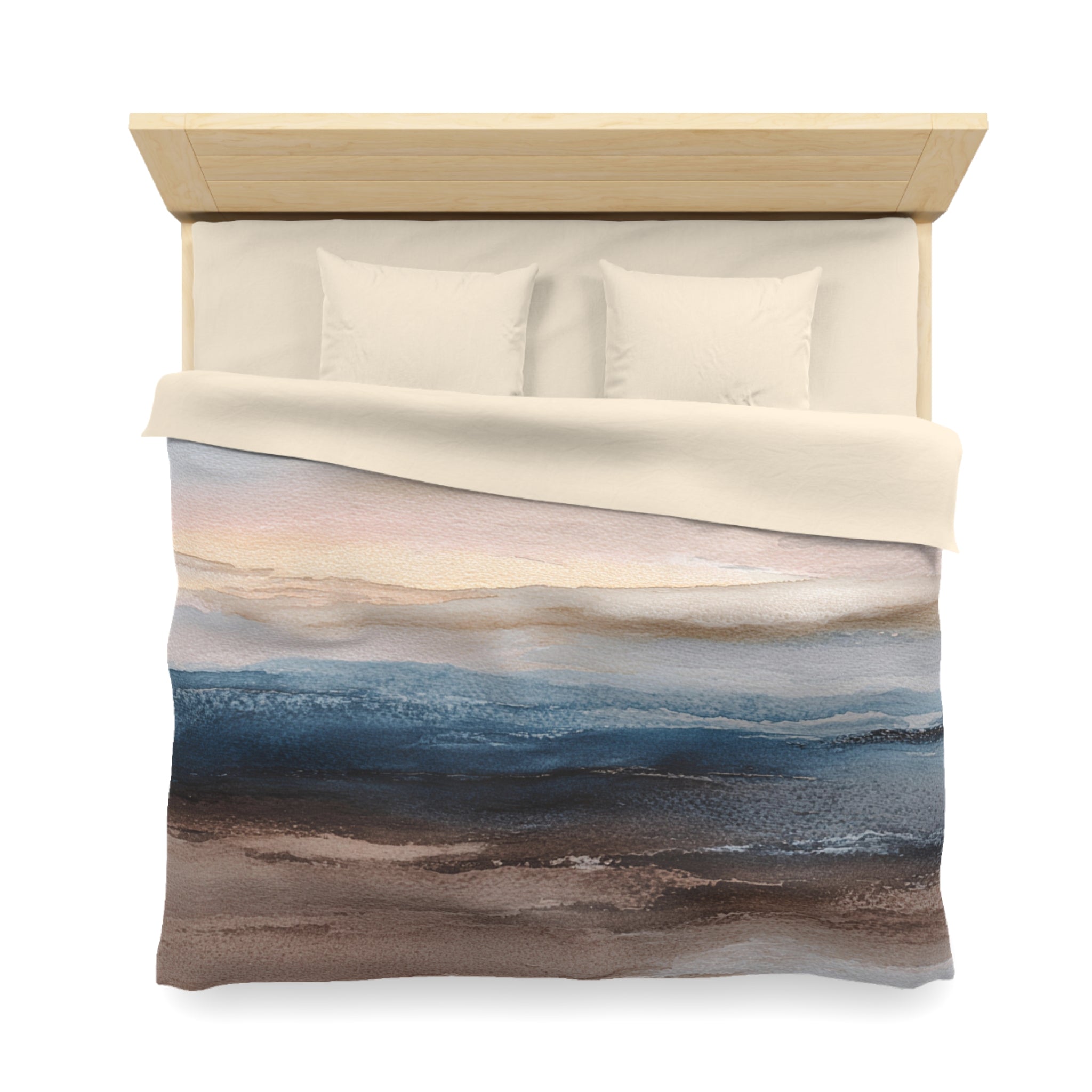 Modern Abstract Duvet, Pillow Cover | Blue Beige Bedroom Decor