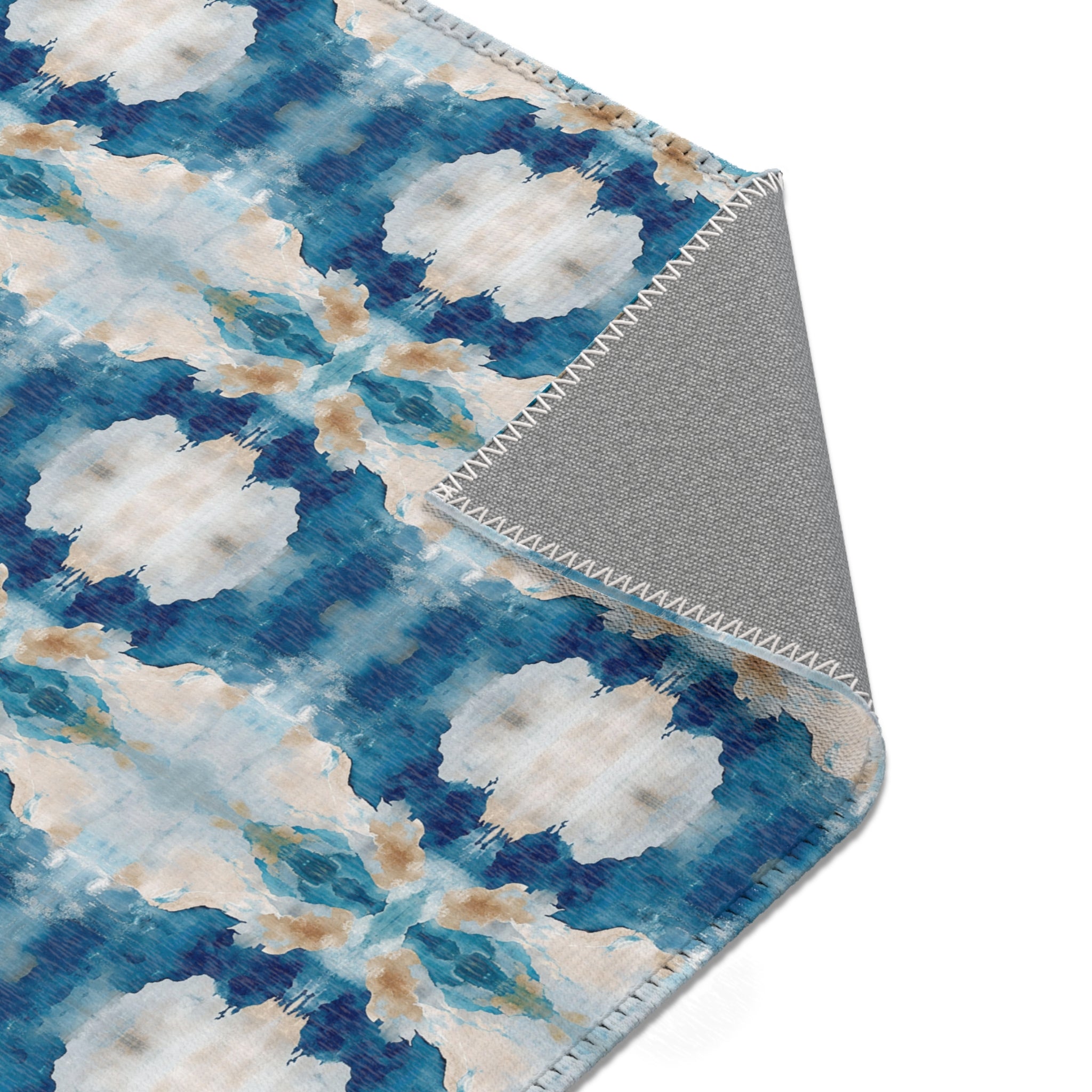 Abstract Large Area Rug | Modern Navy Blue Beige Watercolor Rug