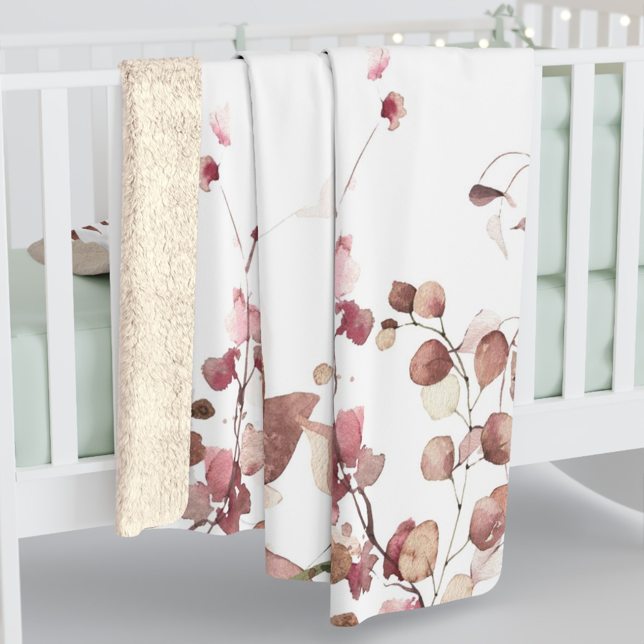 Floral Boho Comfy Blanket | White Beige Leaves