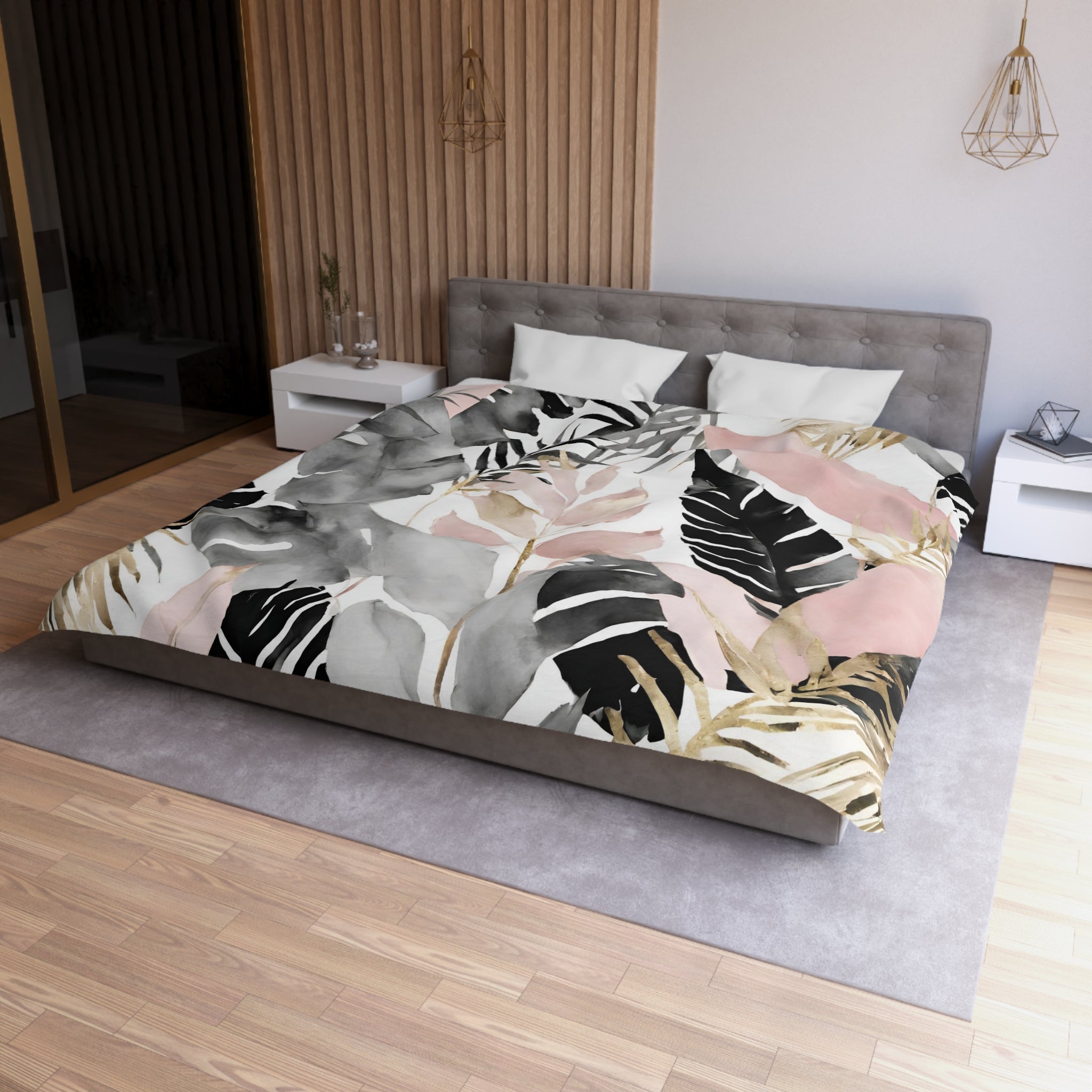 Abstract Floral Duvet, Pillow Cover Set | Grey Blush White Bedroom Set