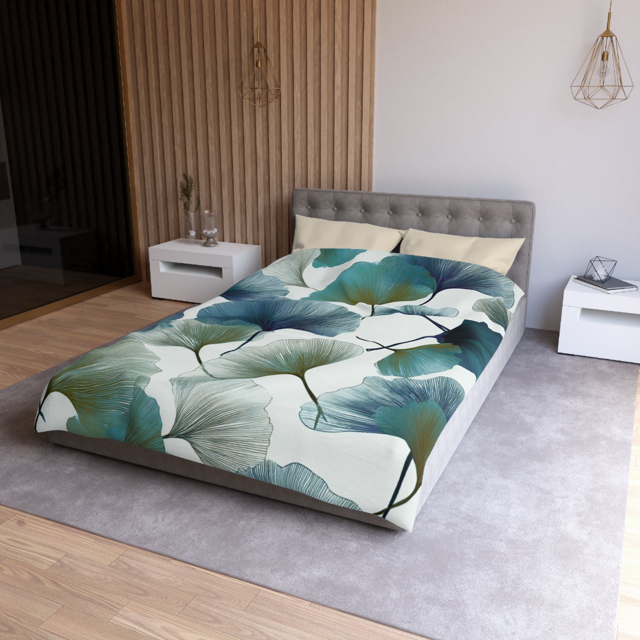 Floral Duvet, Pillow Cover | White Teal Bedroom Decor