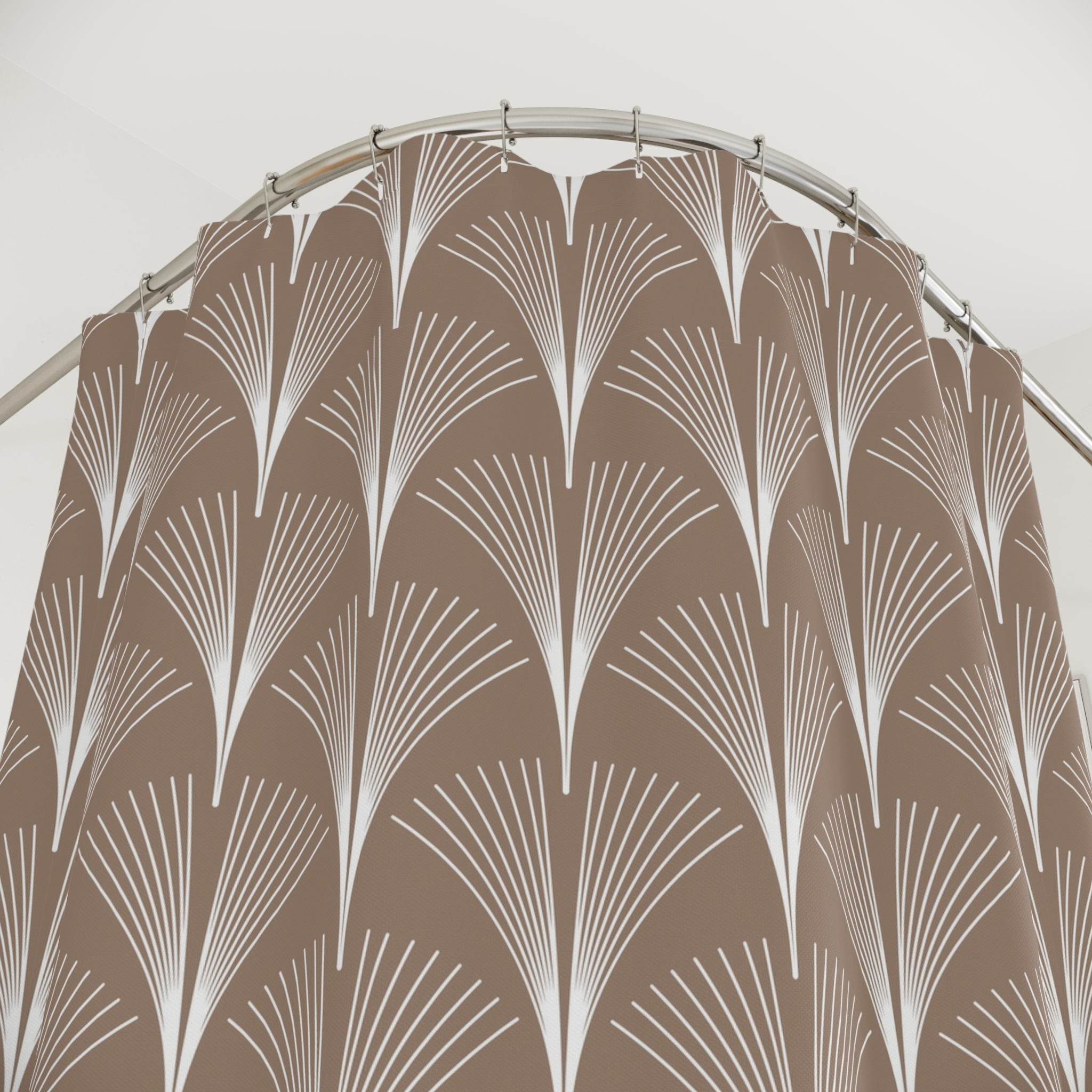 Art Deco Shower Curtain | Beige White Fan Bathroom Decor
