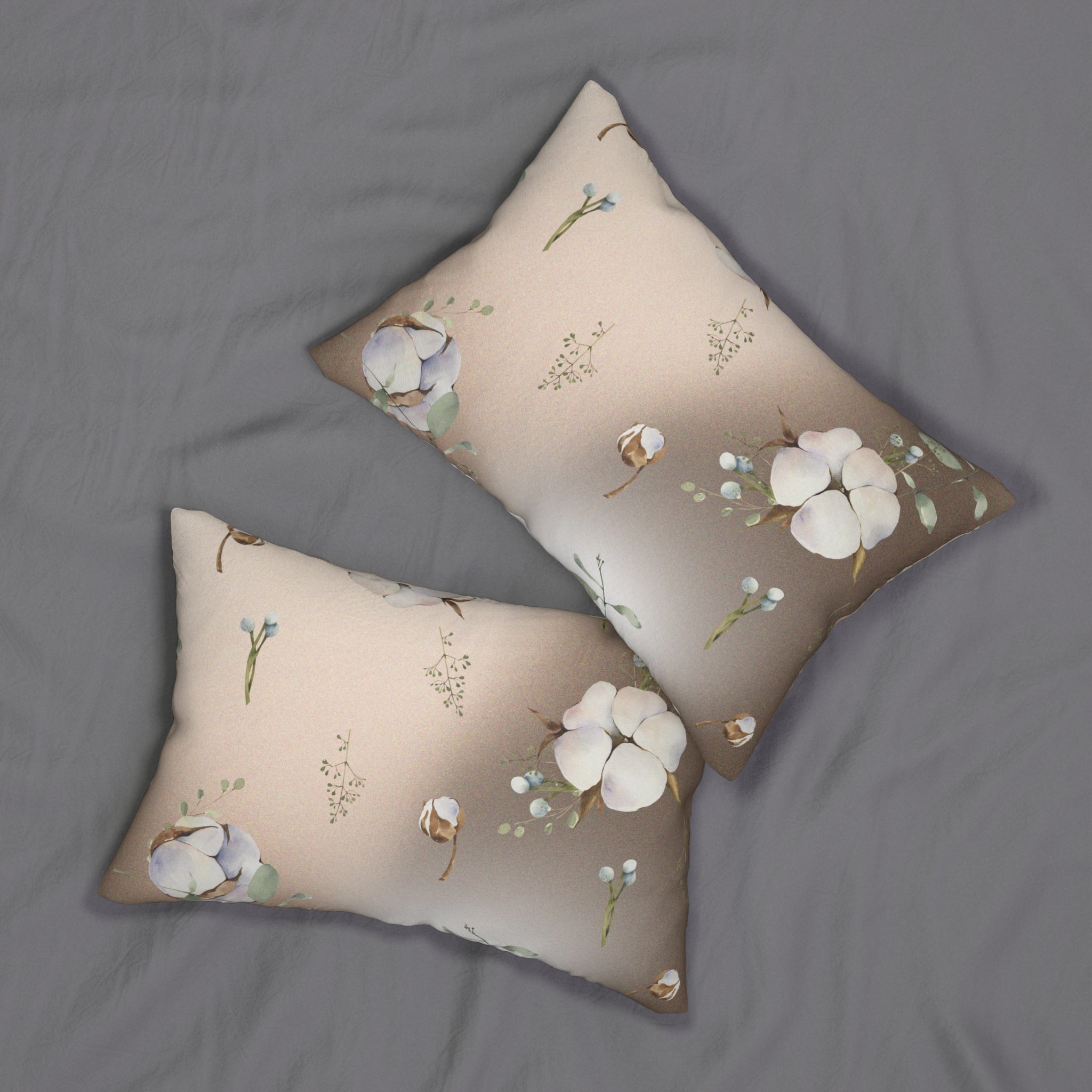 Floral Lumbar Pillow | Blush Beige, Brown, Cotton Flowers