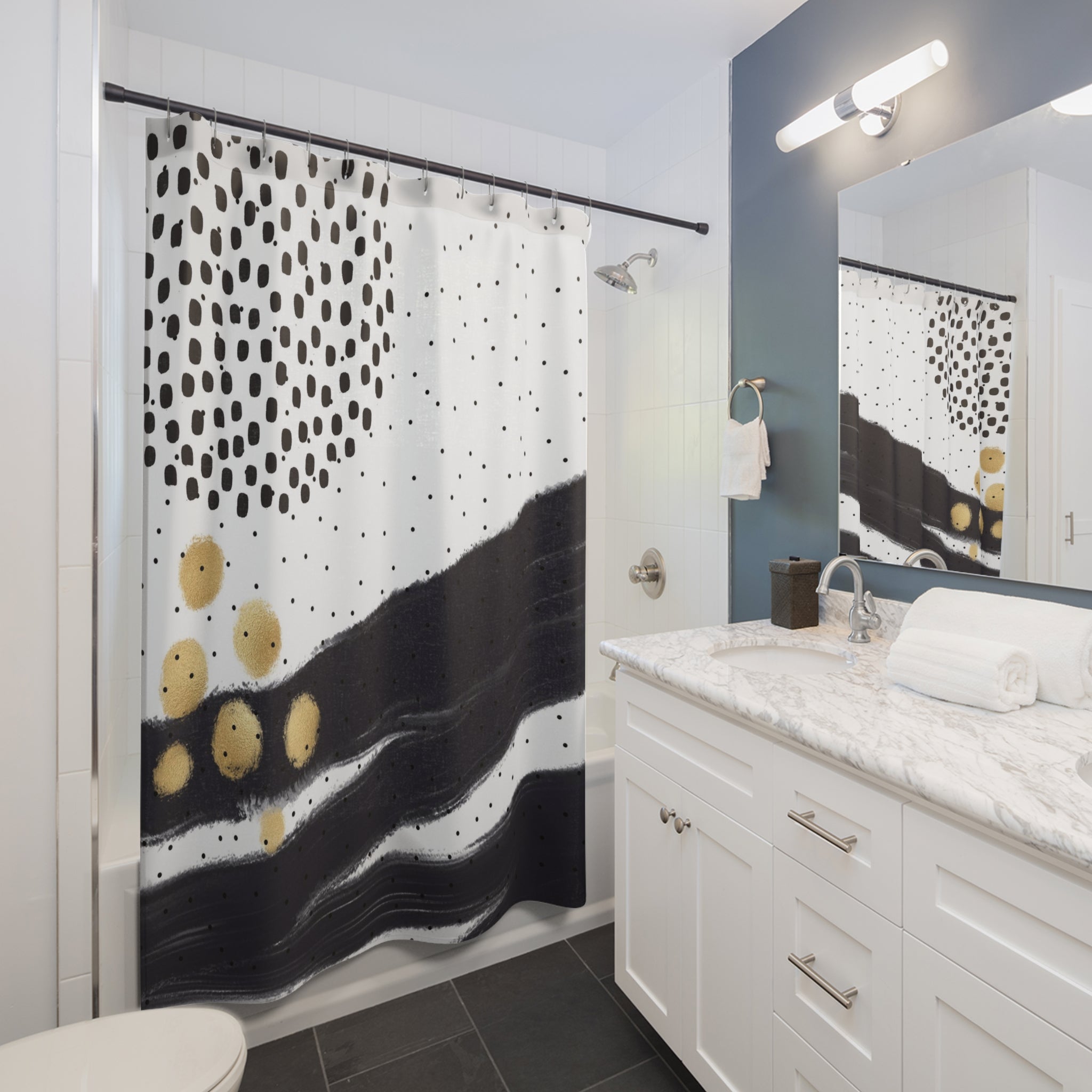 Boho Shower Curtain | Abstract Black White Gold