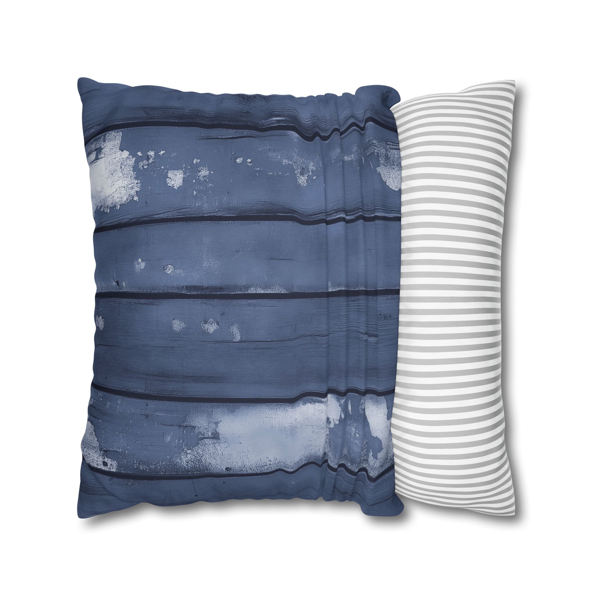 Rustic Wooden Throw Pillow Cover, Blue Modern Organic Decor Cushion