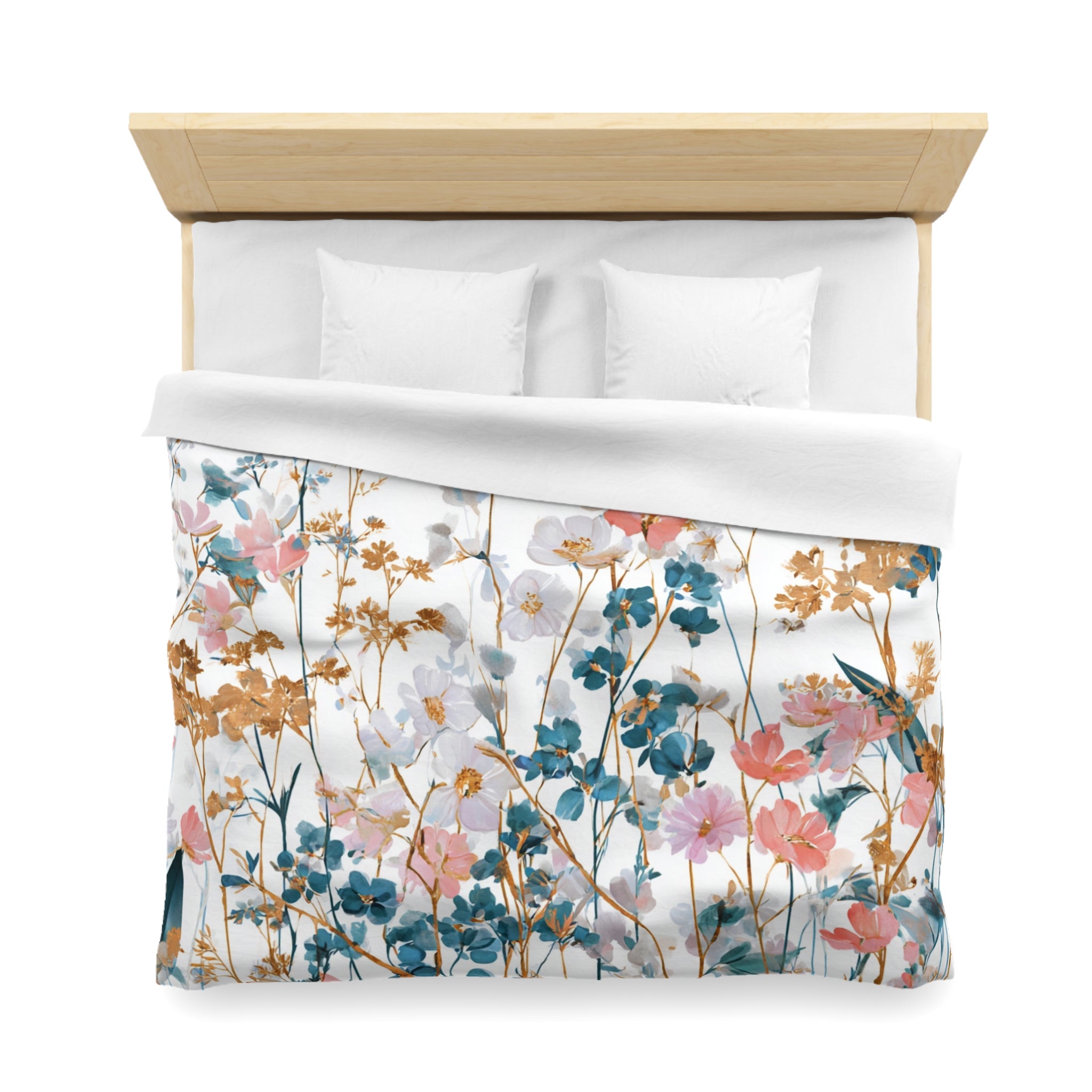 Floral Modern Duvet, Pillow Cover | White Beige Bedroom Decor