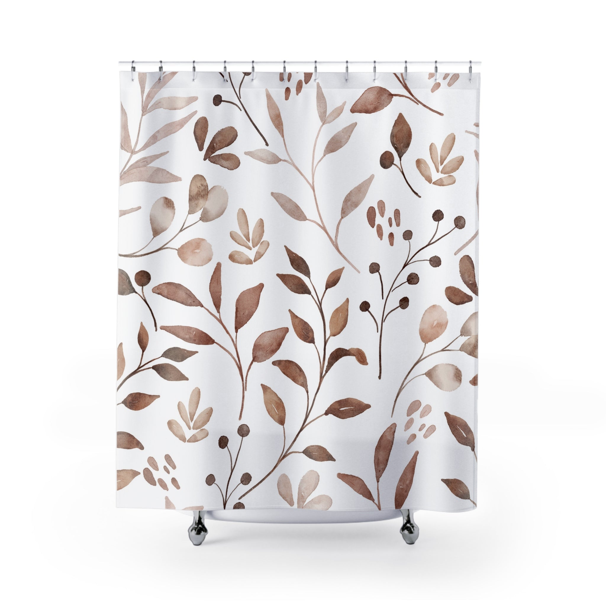 Boho Floral Shower Curtain | Beige White Leaves