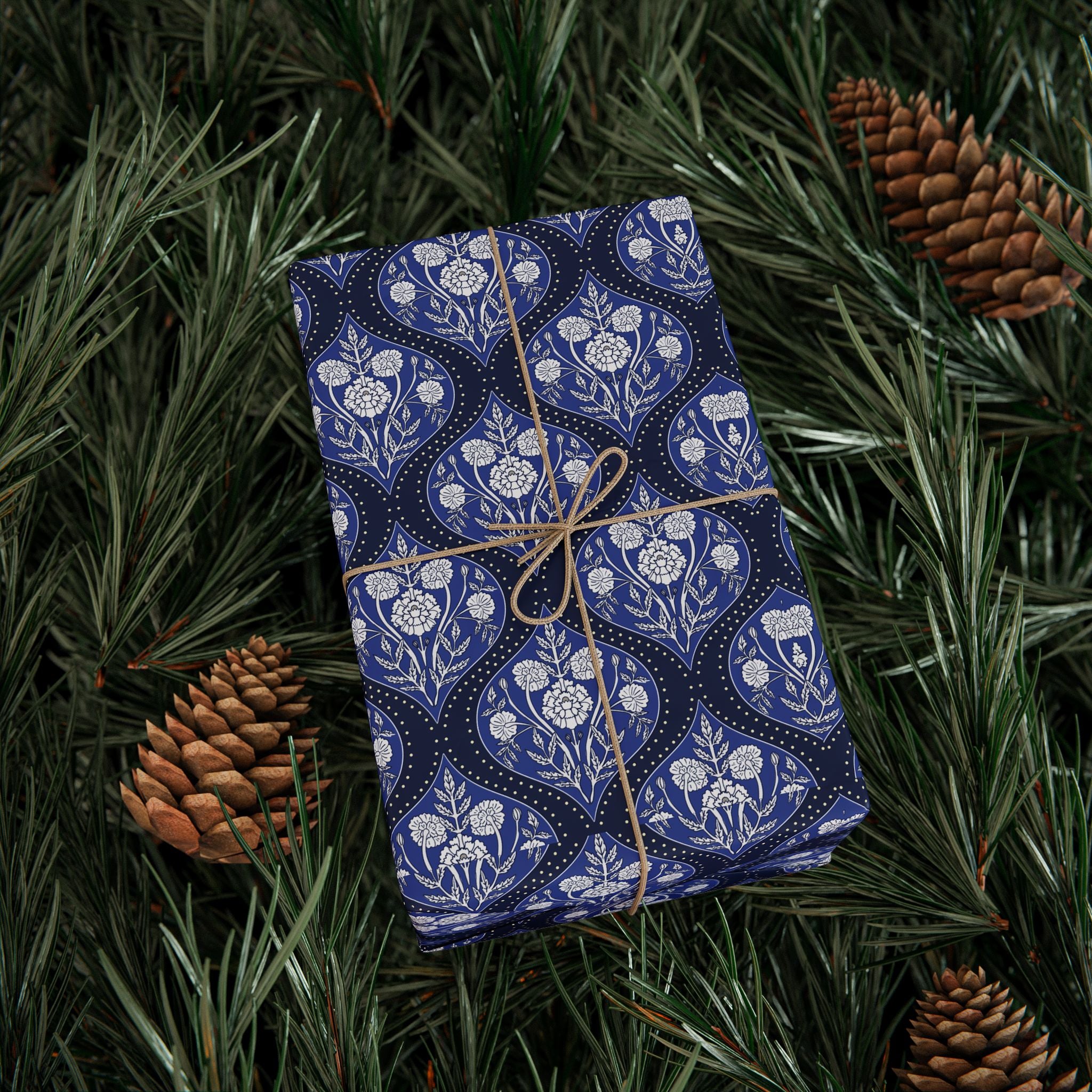Elegant Wrapping Paper | Vintage Blue White Floral Gift Wrap for the Holidays, Birthdays