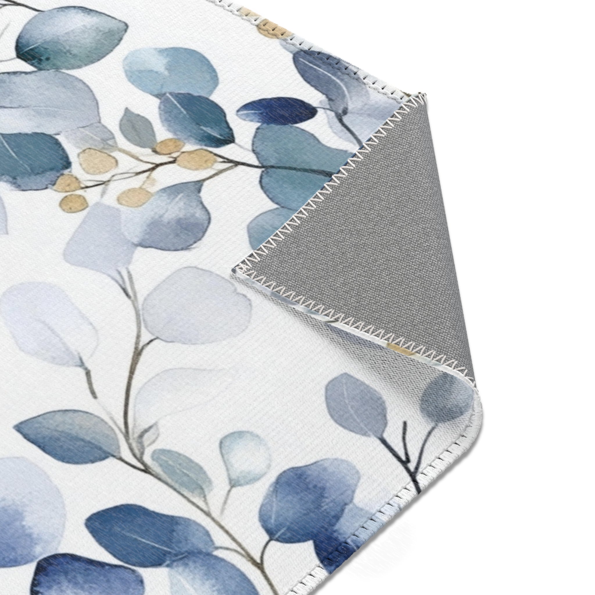 Floral Leaves Large Area Rug | Blue Modern Watercolor Rug