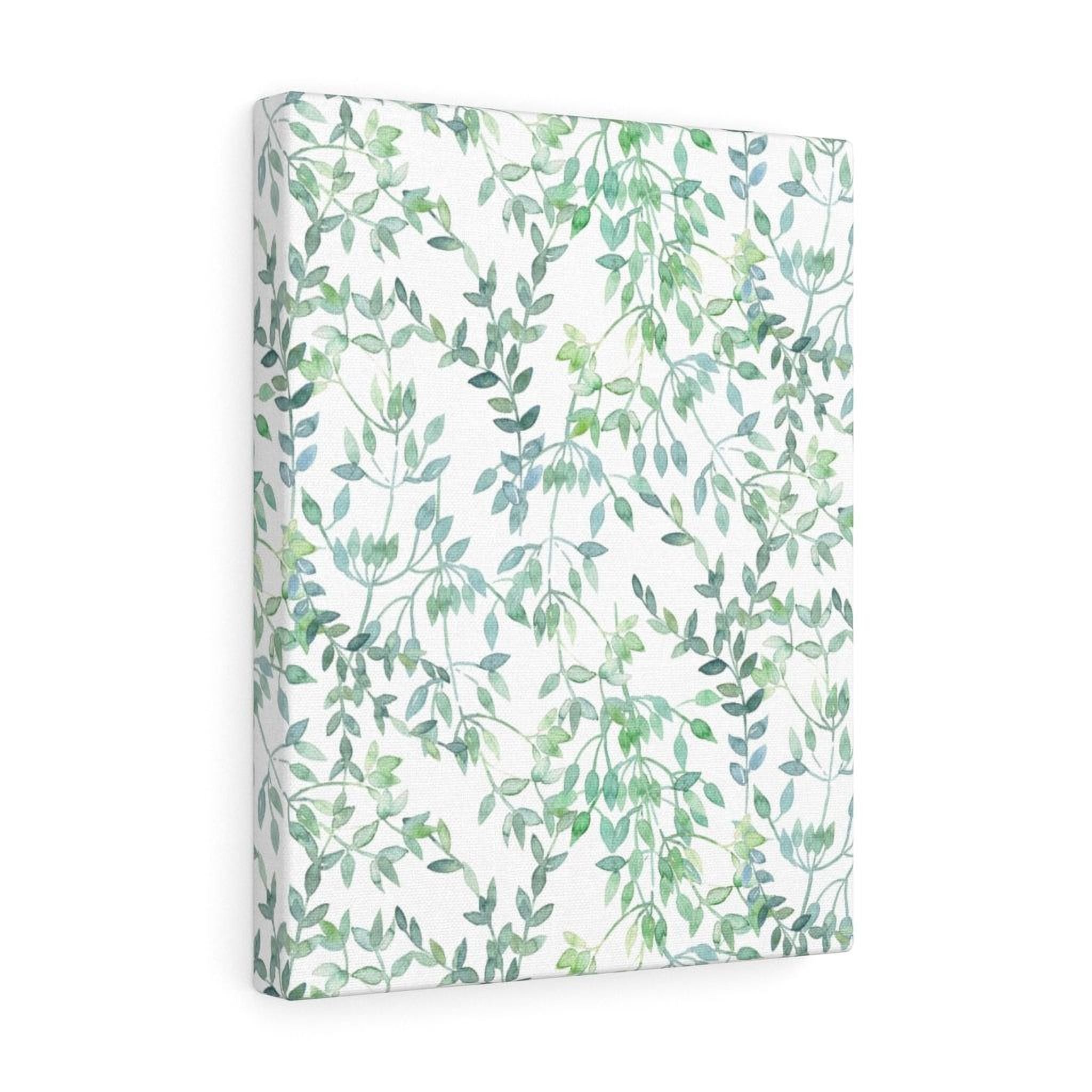 a repeating pattern of green leaves and branches on a white background.