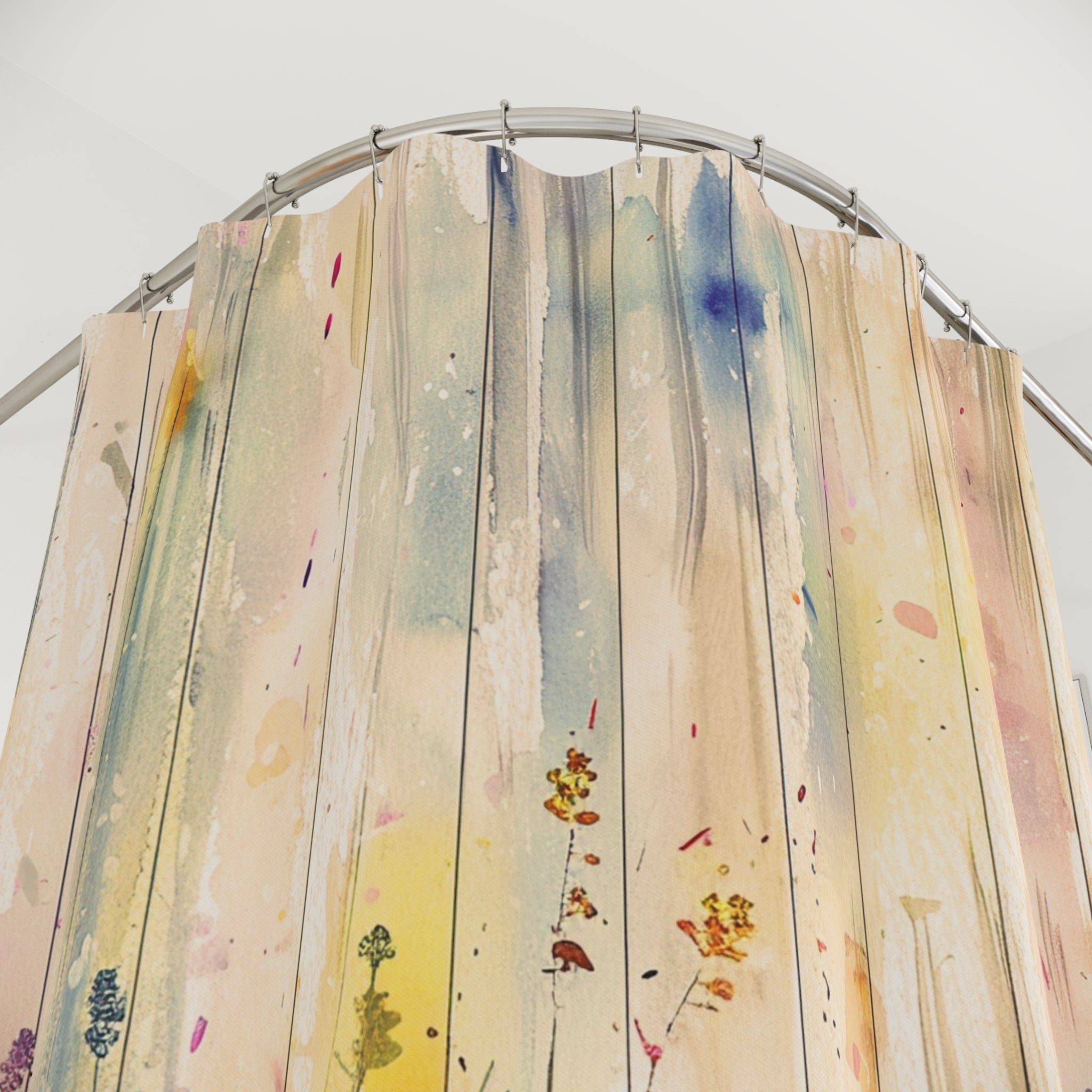 Colorful Watercolor Shower Curtain | Beige Pink Yellow