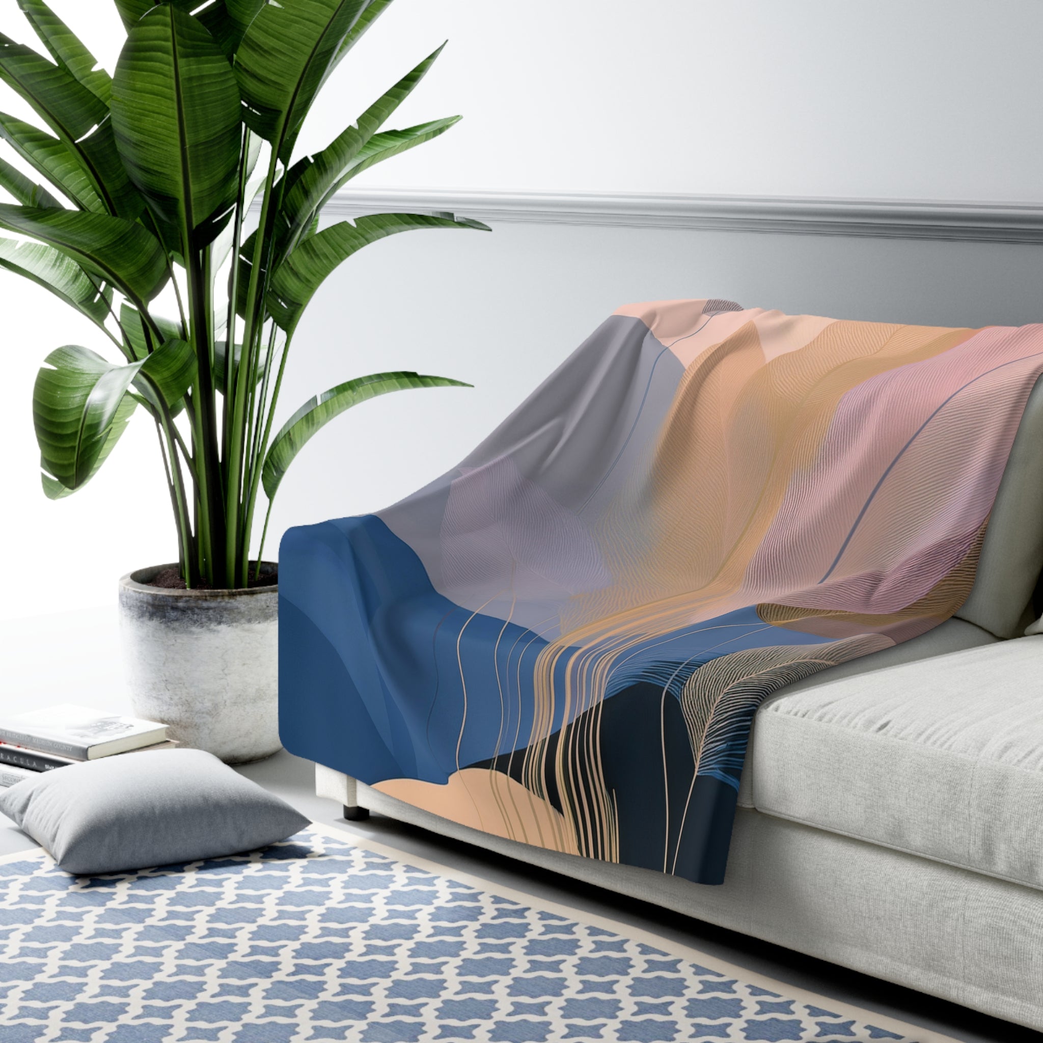 Abstract Throw Blanket | Beige Blue Pink Watercolor
