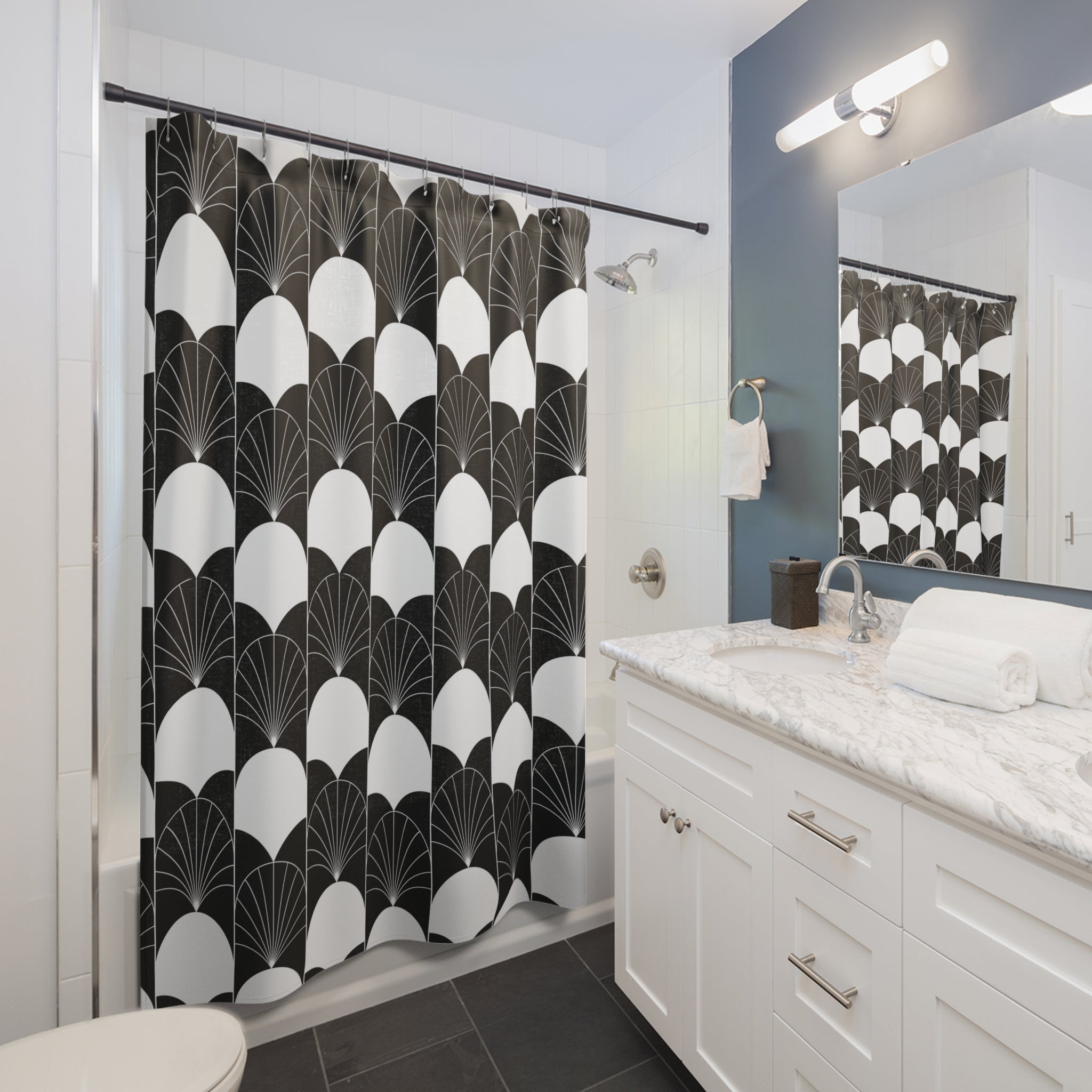 Art Deco Shower Curtain | Black White Bathroom Decor