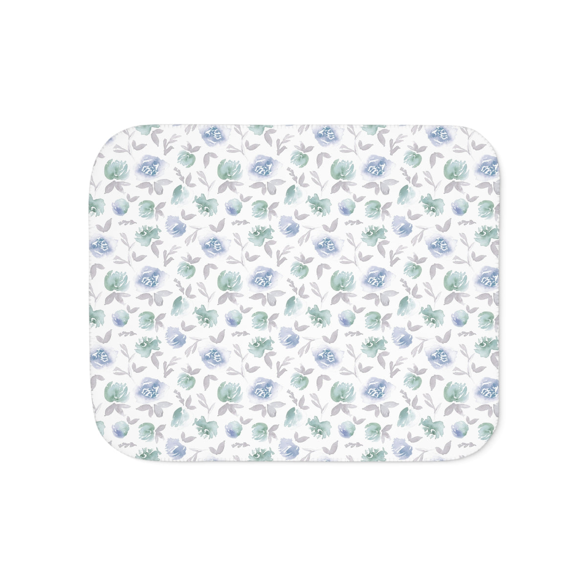 Blue Mint Watercolor Rosette Sherpa Blanket | Soft Floral Throw
