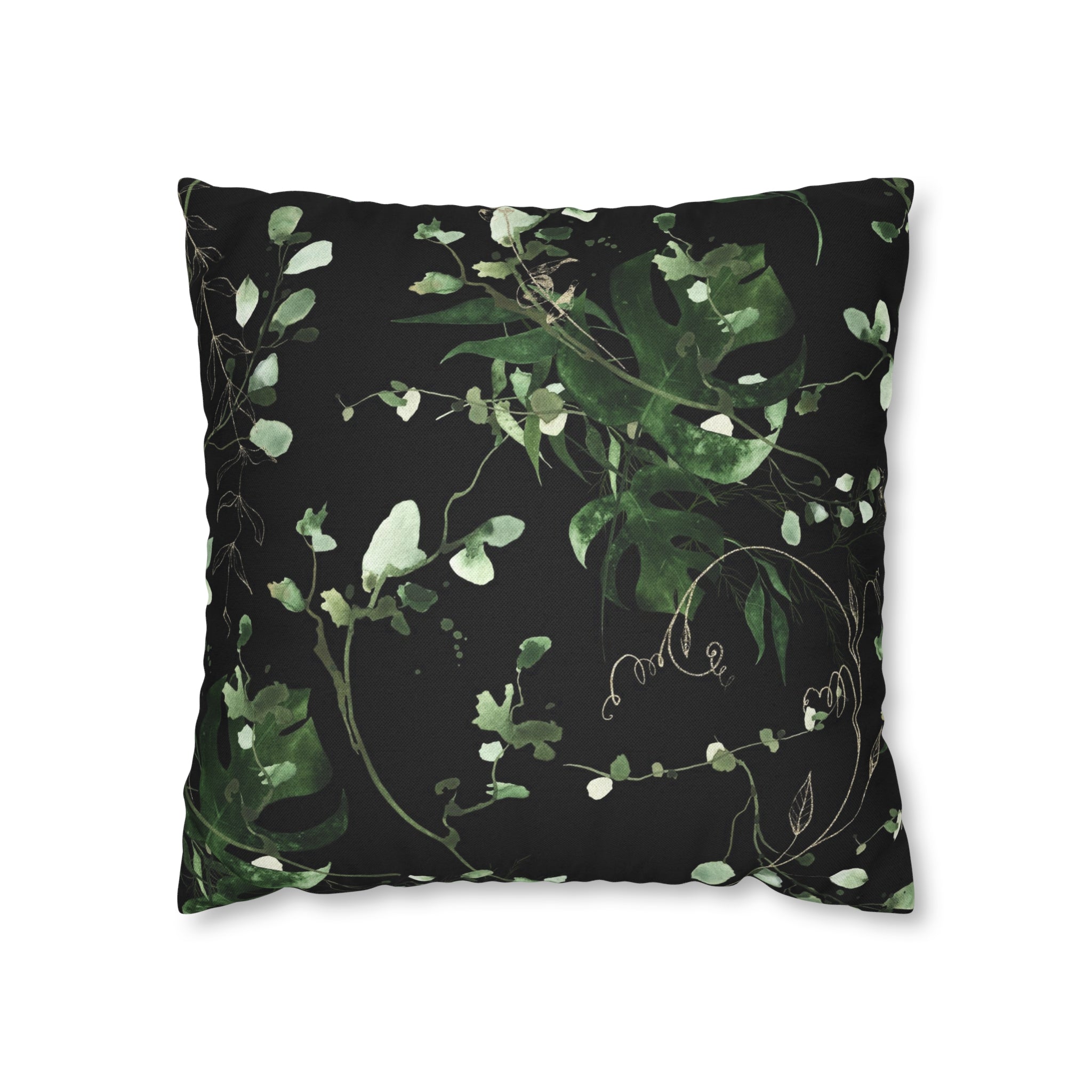 Black Floral Pillow Cover | Beige Sage Green Leaves