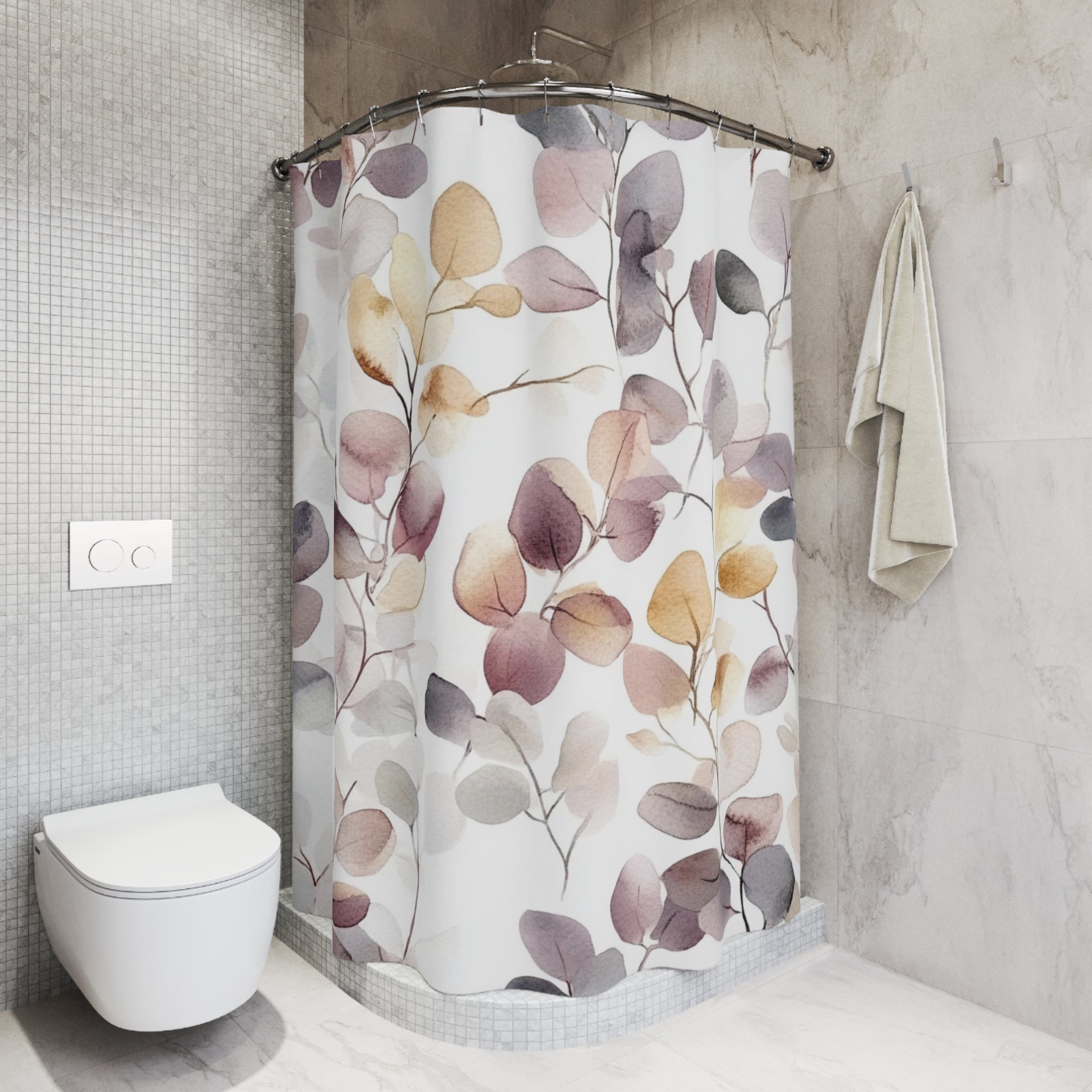 Boho Shower Curtain | Floral Leaves Abstract Fabric Curtain