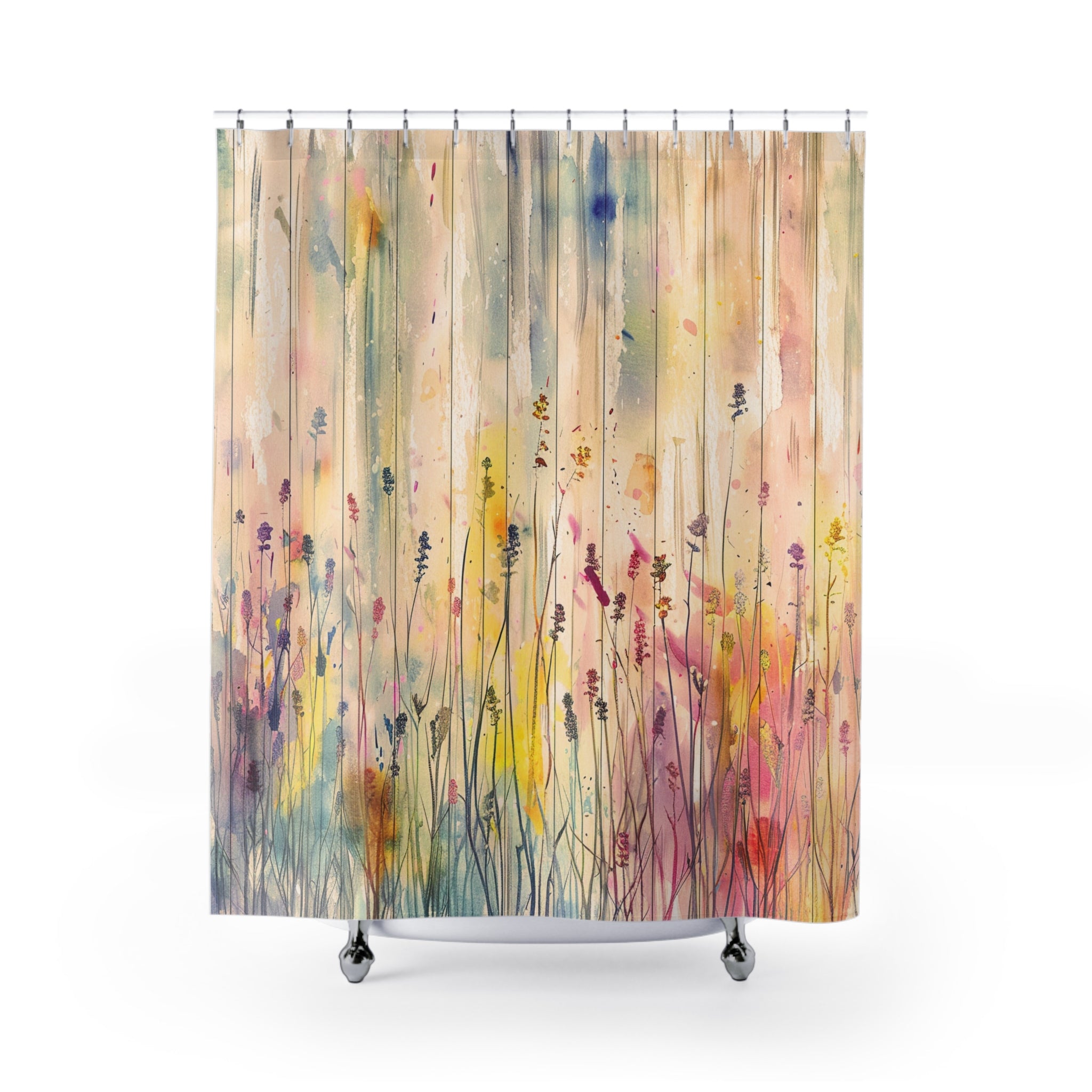 Colorful Watercolor Shower Curtain | Beige Pink Yellow