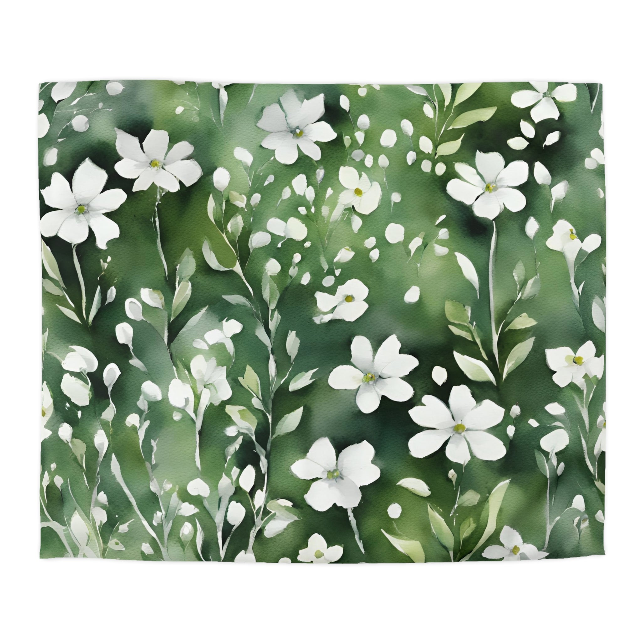 a vibrant and lush display of white flowers against a green background.