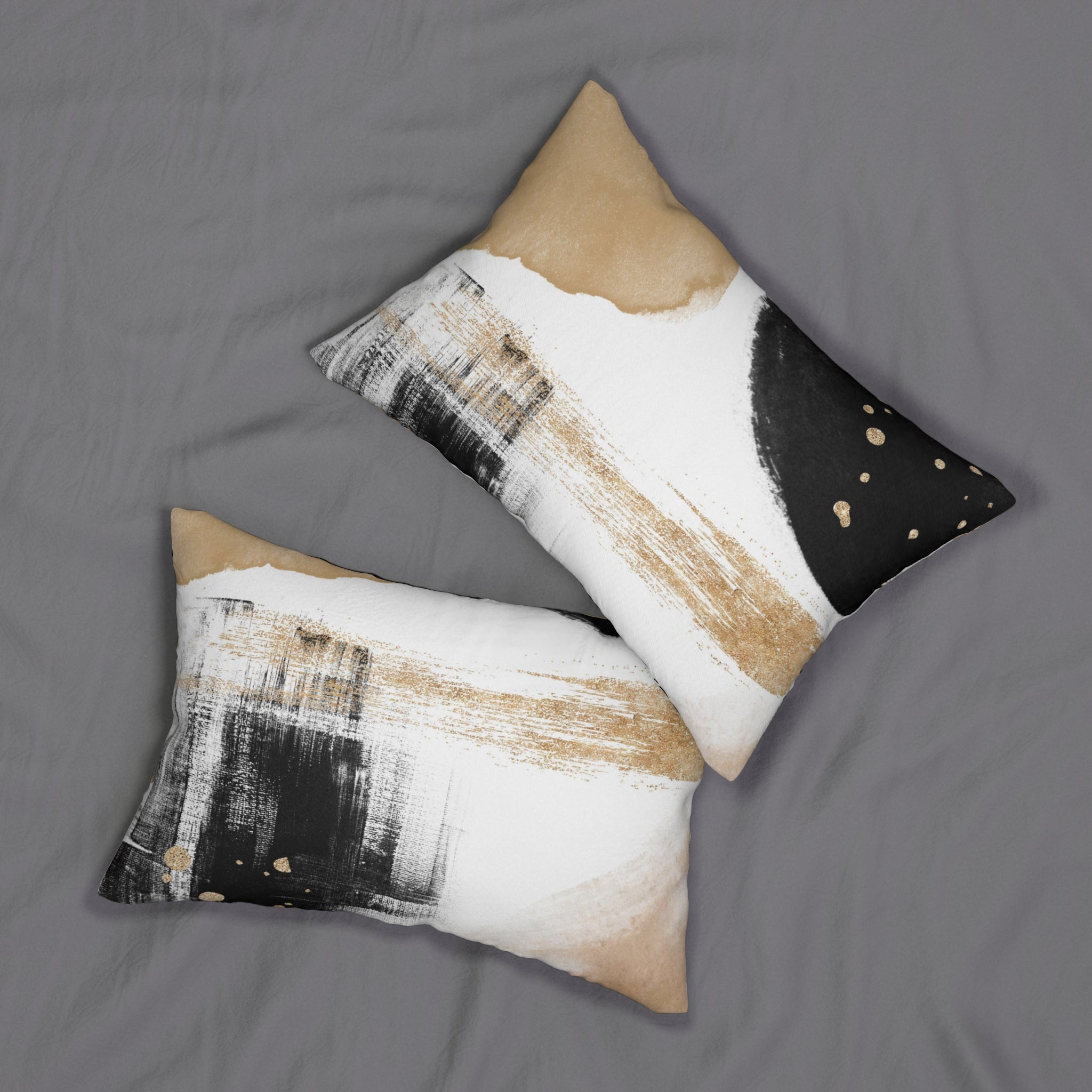 Abstract Lumbar Pillow | Watercolor Beige Black Gold