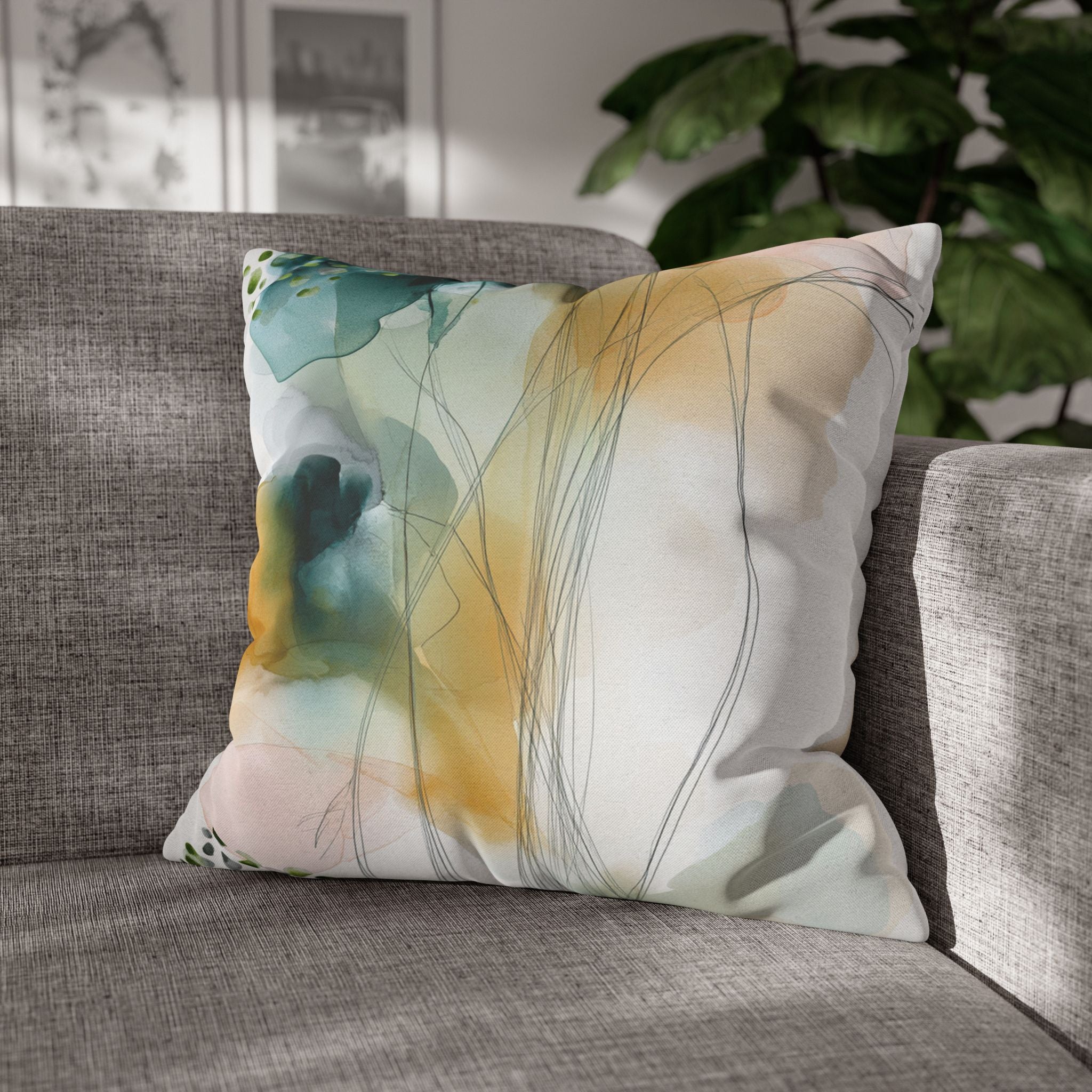 Japandi Throw Pillow Cover | Sea Green Blush