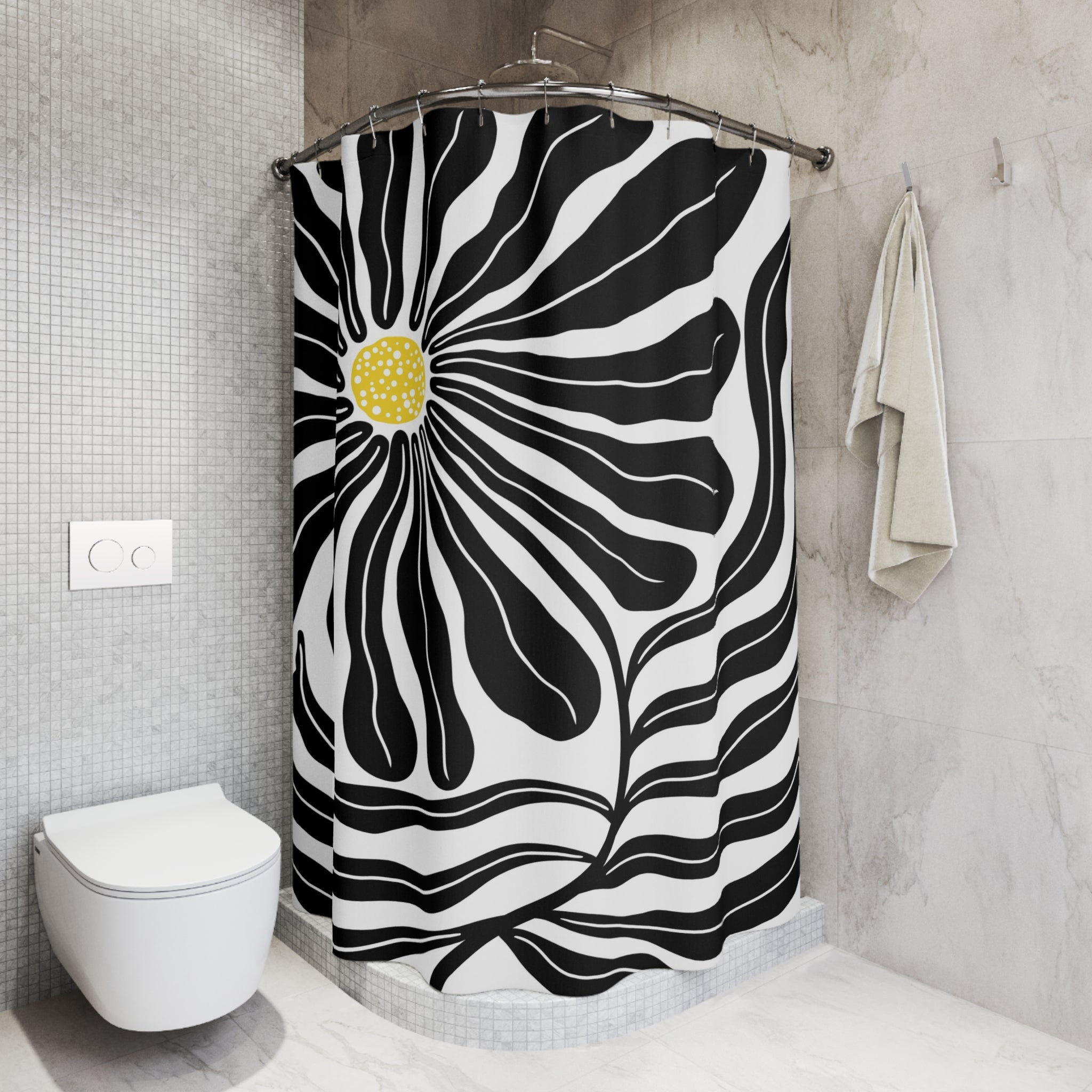 Black White Shower Curtain | Abstract Floral Matisse Boho