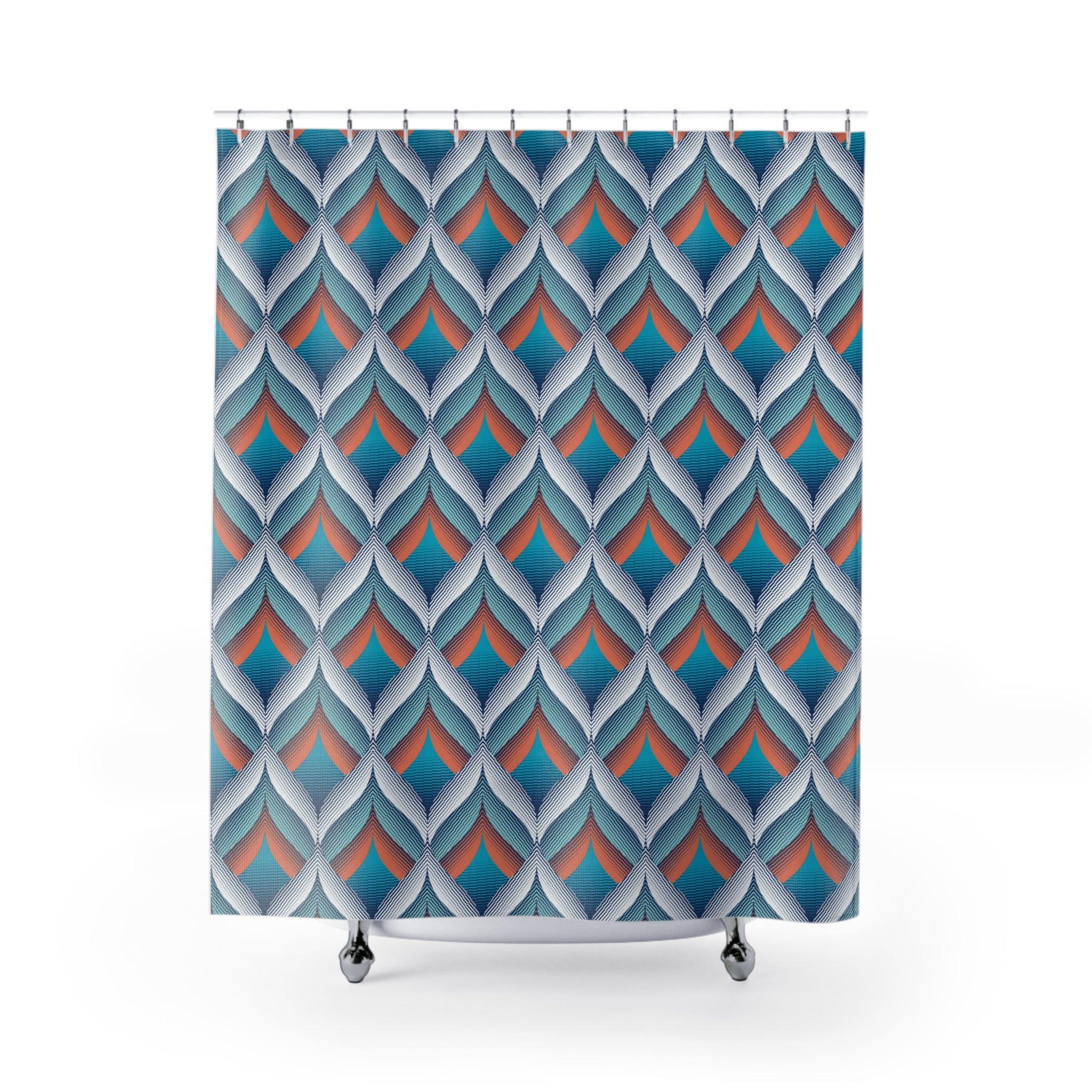 Boho Shower Curtain | Abstract Retro Blue Orange